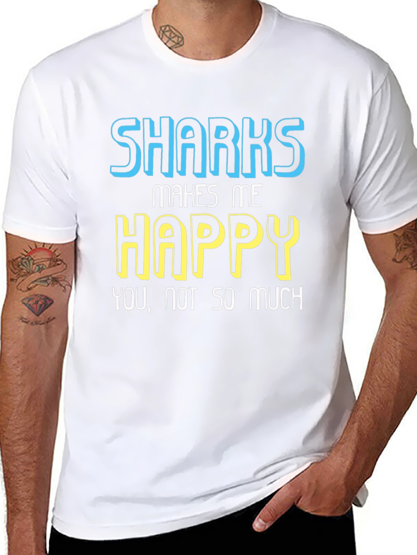 Black Funny Sharks Makes Me Happy Graphic Tee view 8