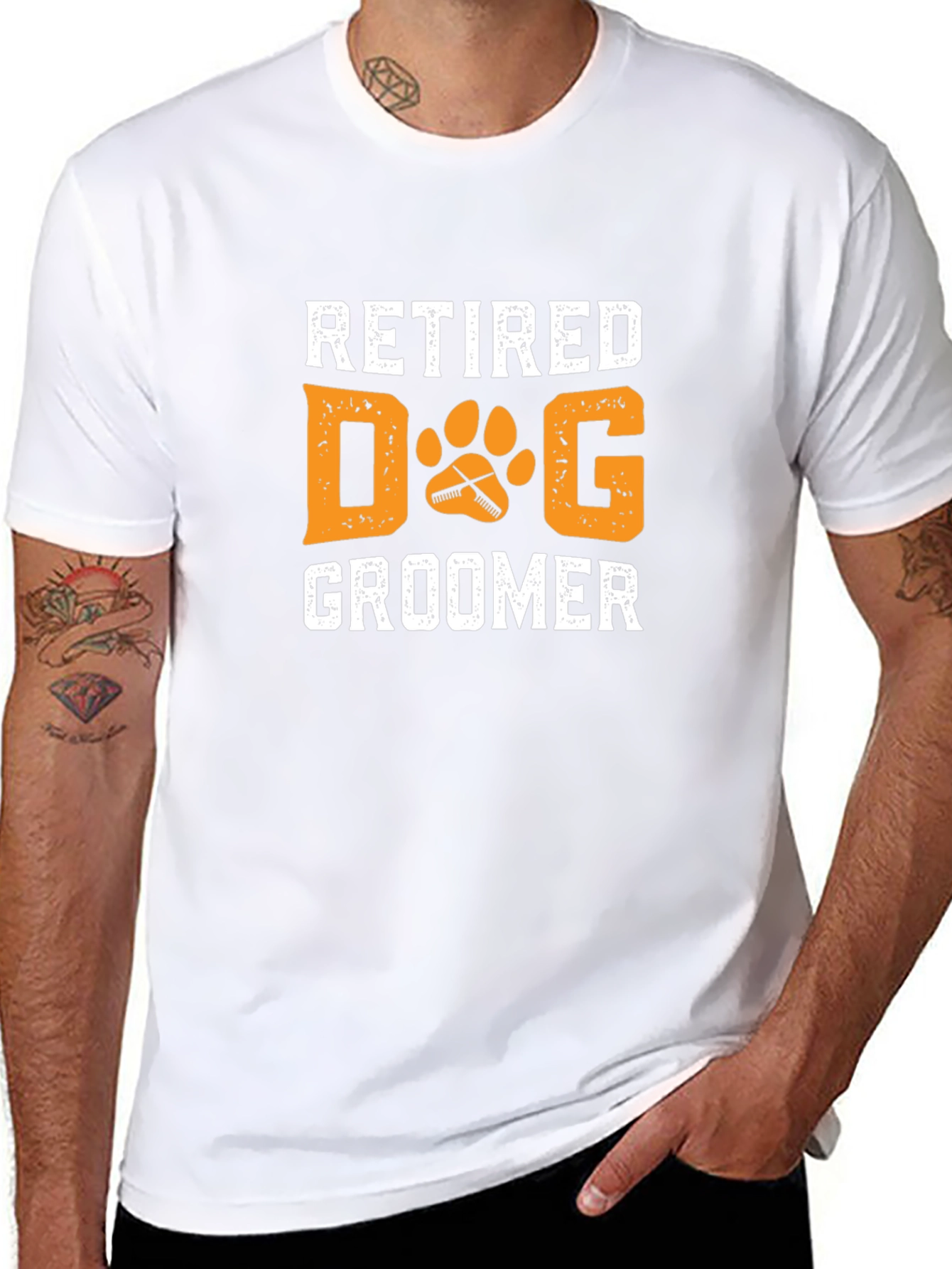 Black Retired Dog Groomer T-Shirt, Black Cotton Tee view 8
