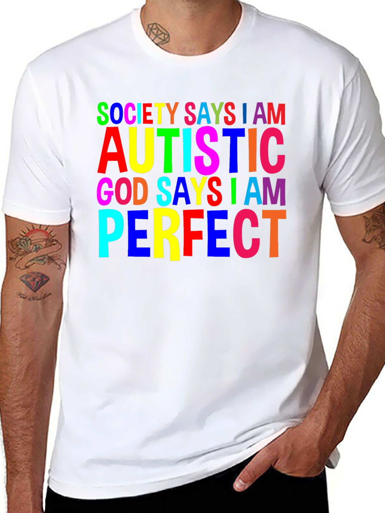 Black Autism Awareness T-Shirt: Society Says I Am Autistic, God Says I Am Perfect view 8