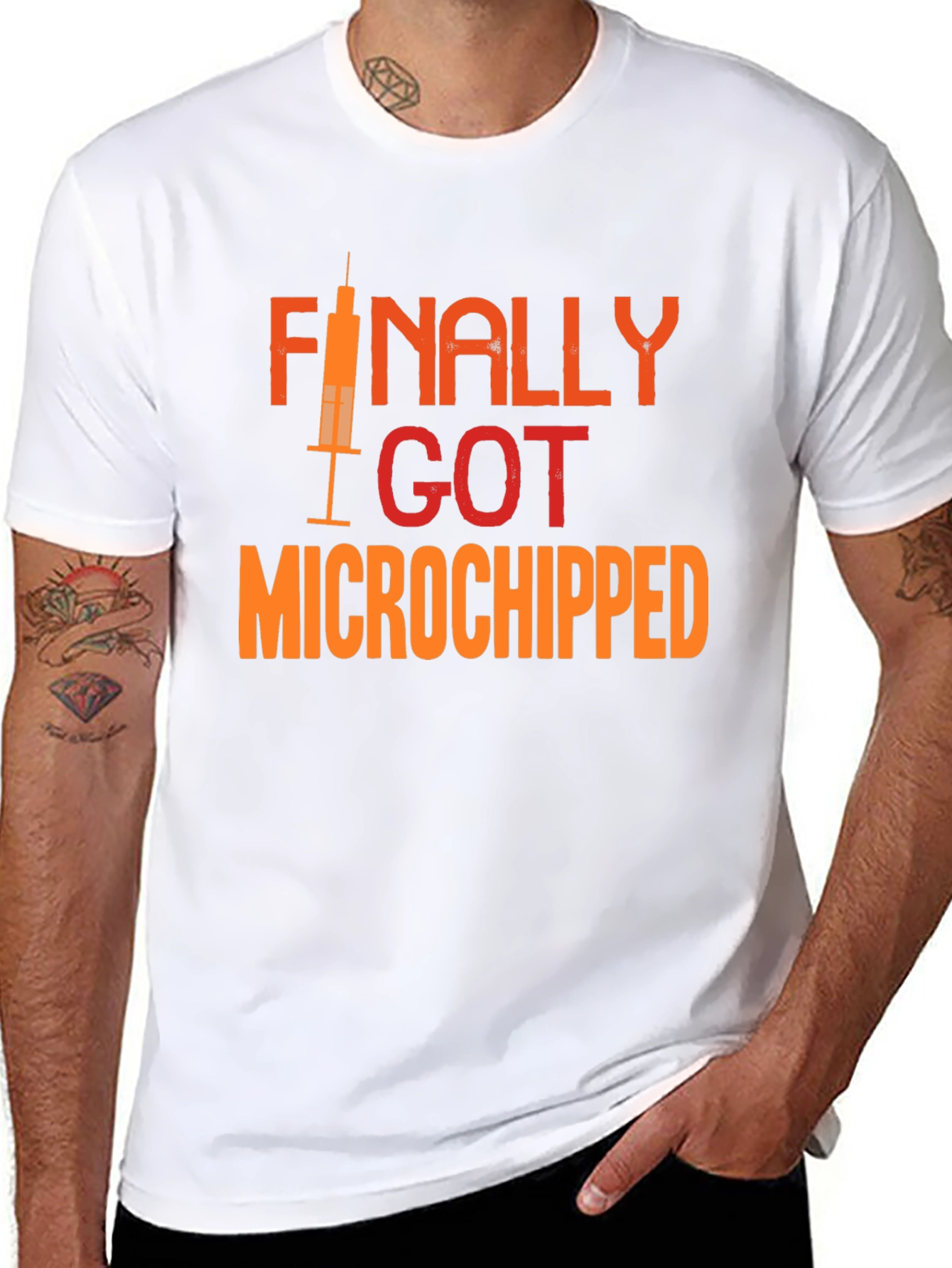 Black Finally Microchipped T-Shirt: Funny Vaccine Tee view 8