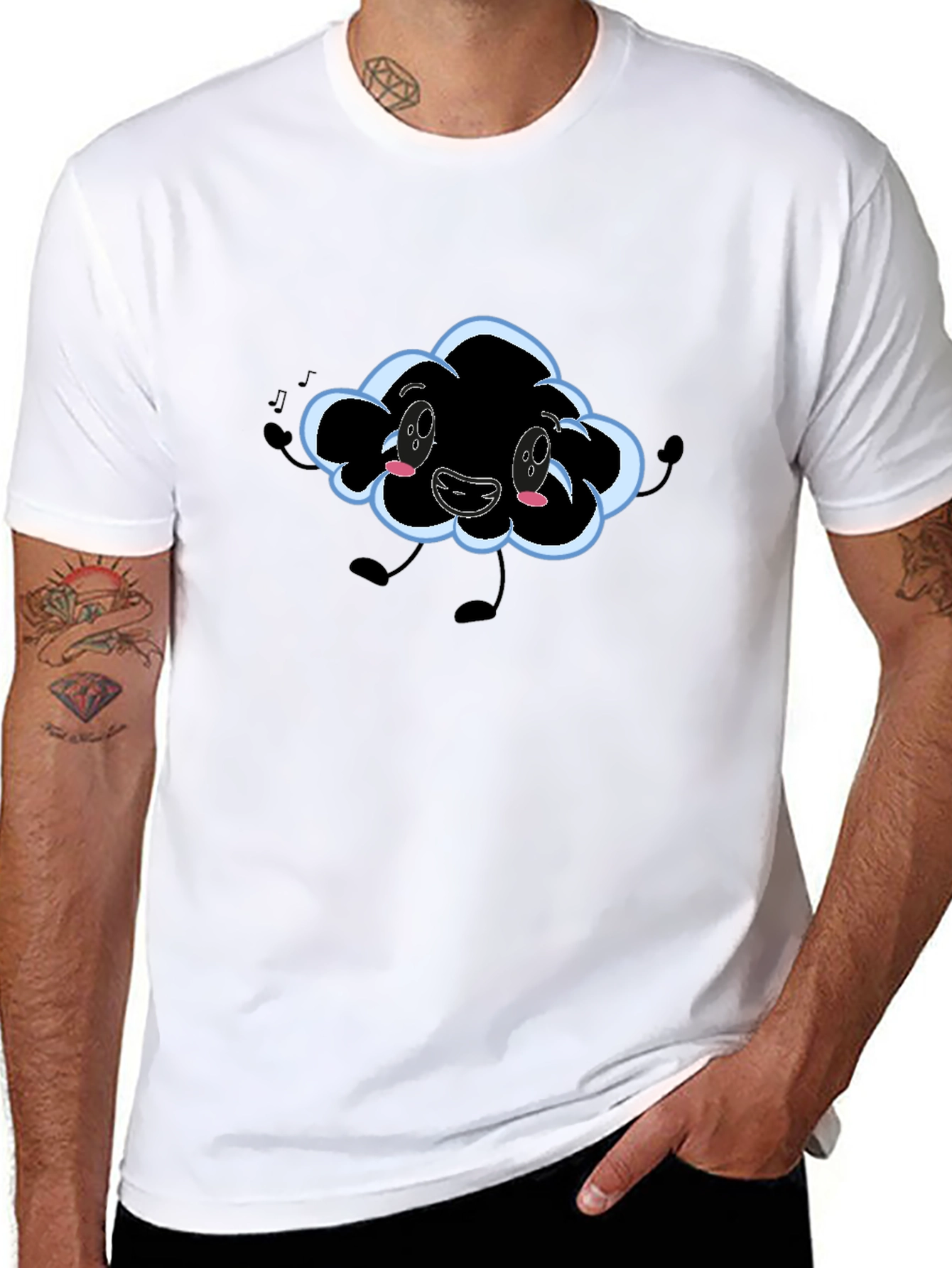 Black Cartoon Cloud Graphic T-Shirt - Black view 8