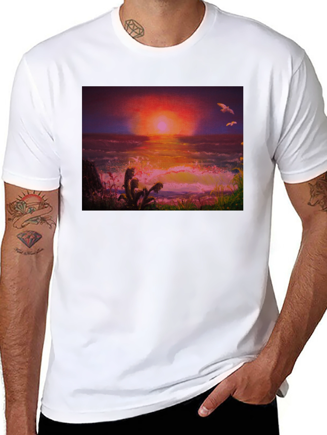 Black Sunset Ocean Graphic Tee - Premium Cotton Blend view 8