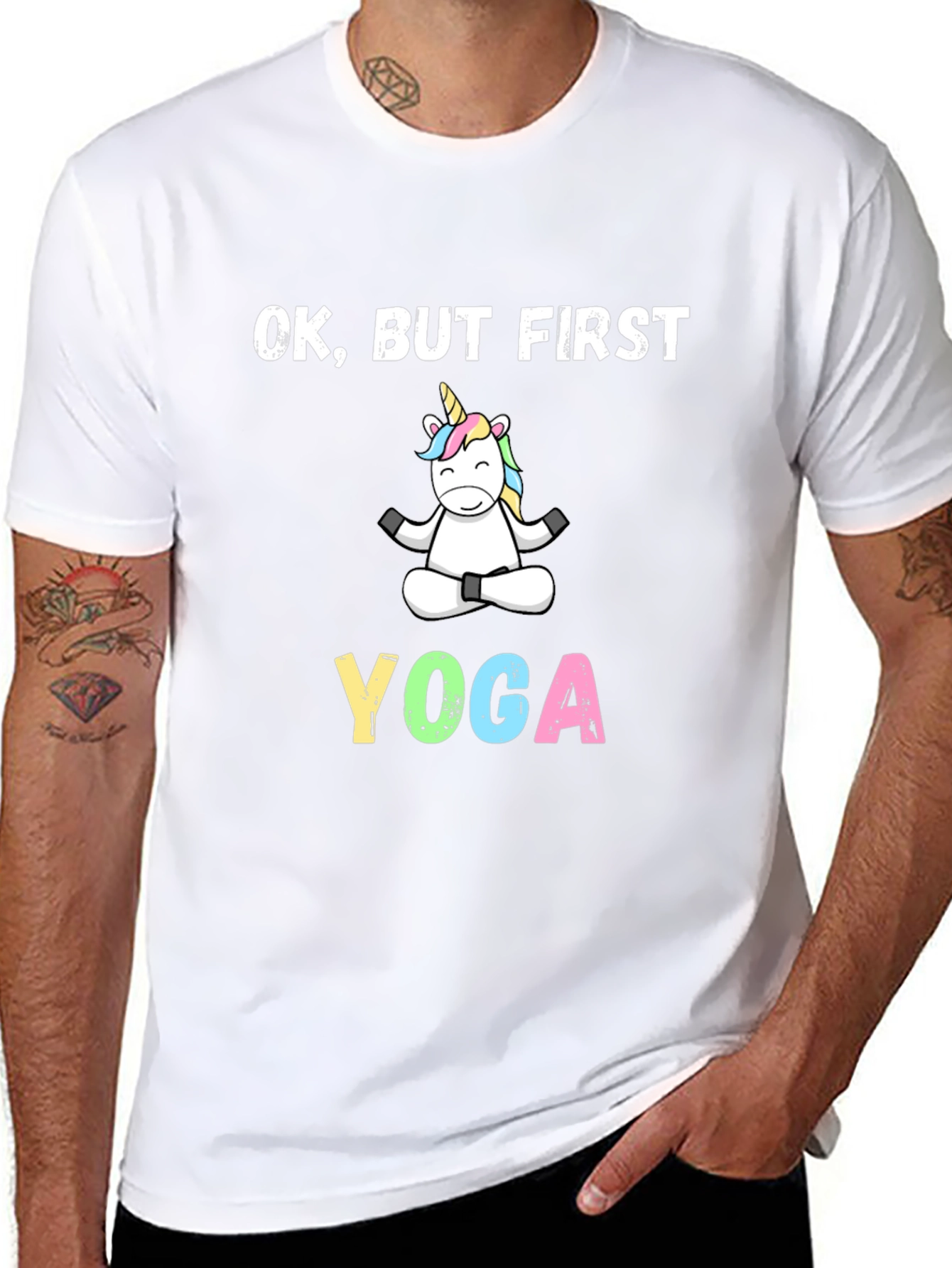 Black Yoga Unicorn T-Shirt - OK, But First Yoga view 8