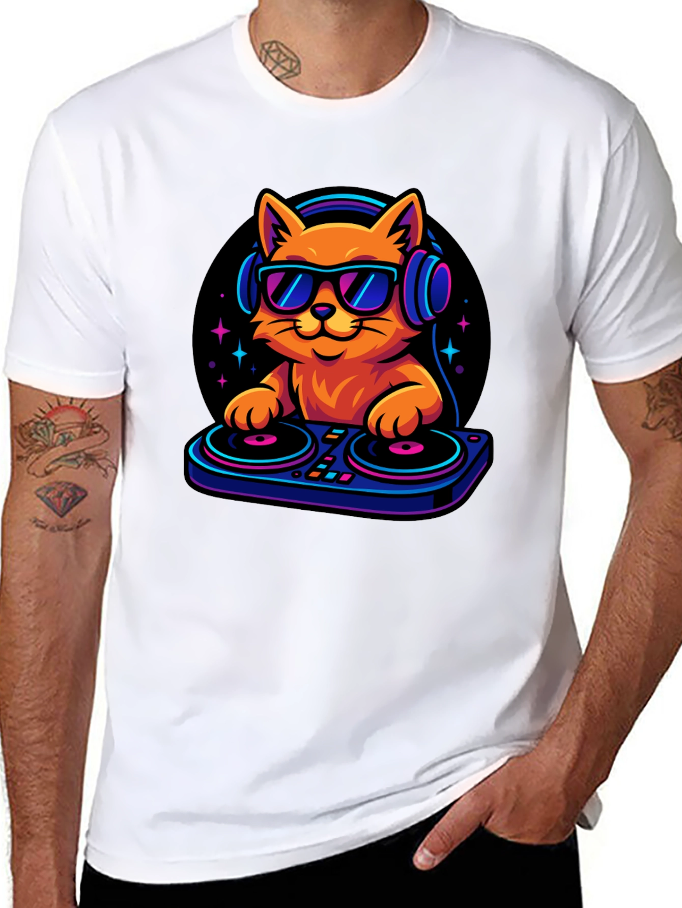 Black DJ Cat T-Shirt - Cool Cat with Headphones! view 8