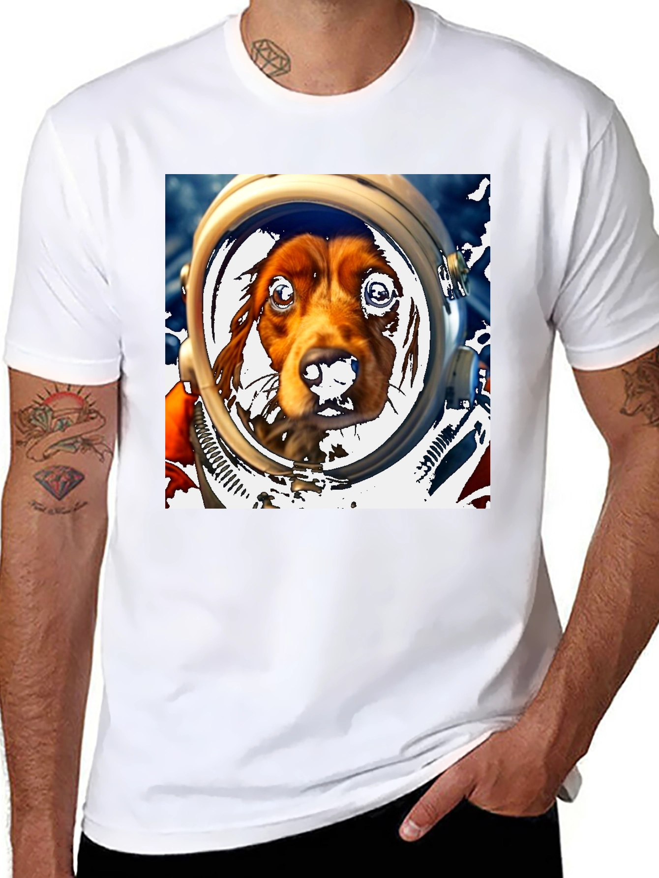 Black Dog Astronaut Graphic Tee - Space Dog Lover T-Shirt view 8