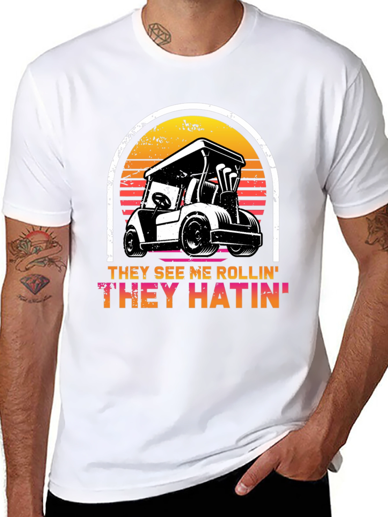 Black They See Me Rollin' Golf Cart T-Shirt view 8