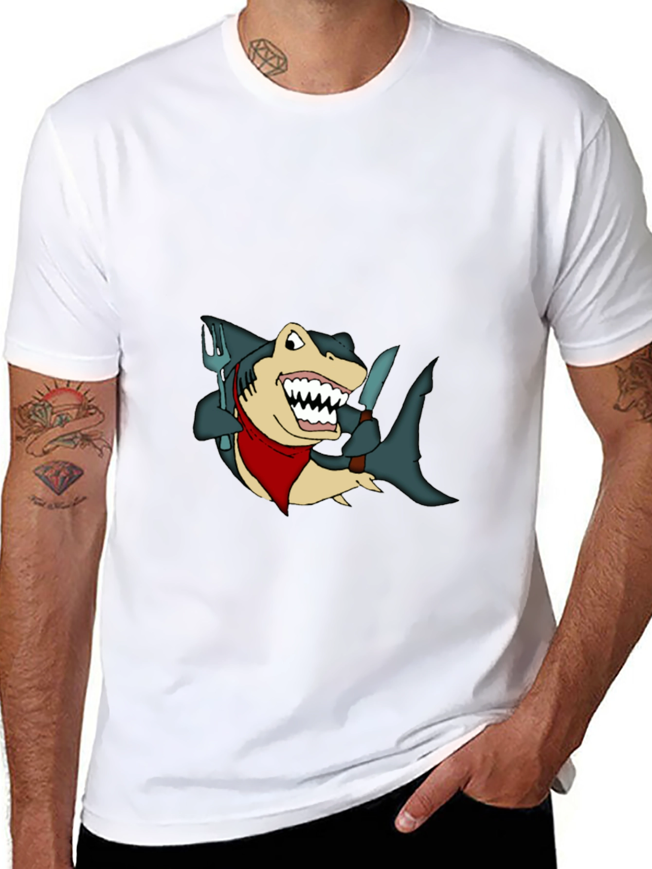 Black Shark Chef T-Shirt - Funny Cartoon Tee view 8