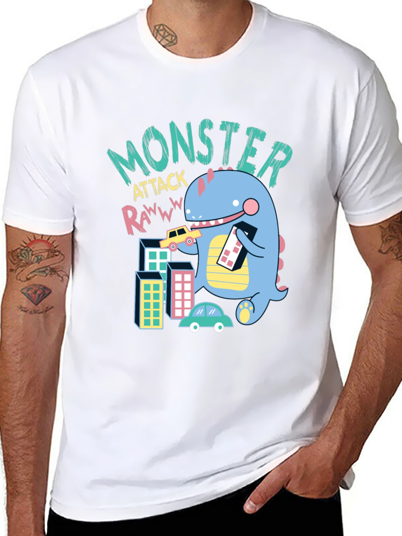 Black Monster Attack Graphic T-Shirt - Fun & Unique Design view 8