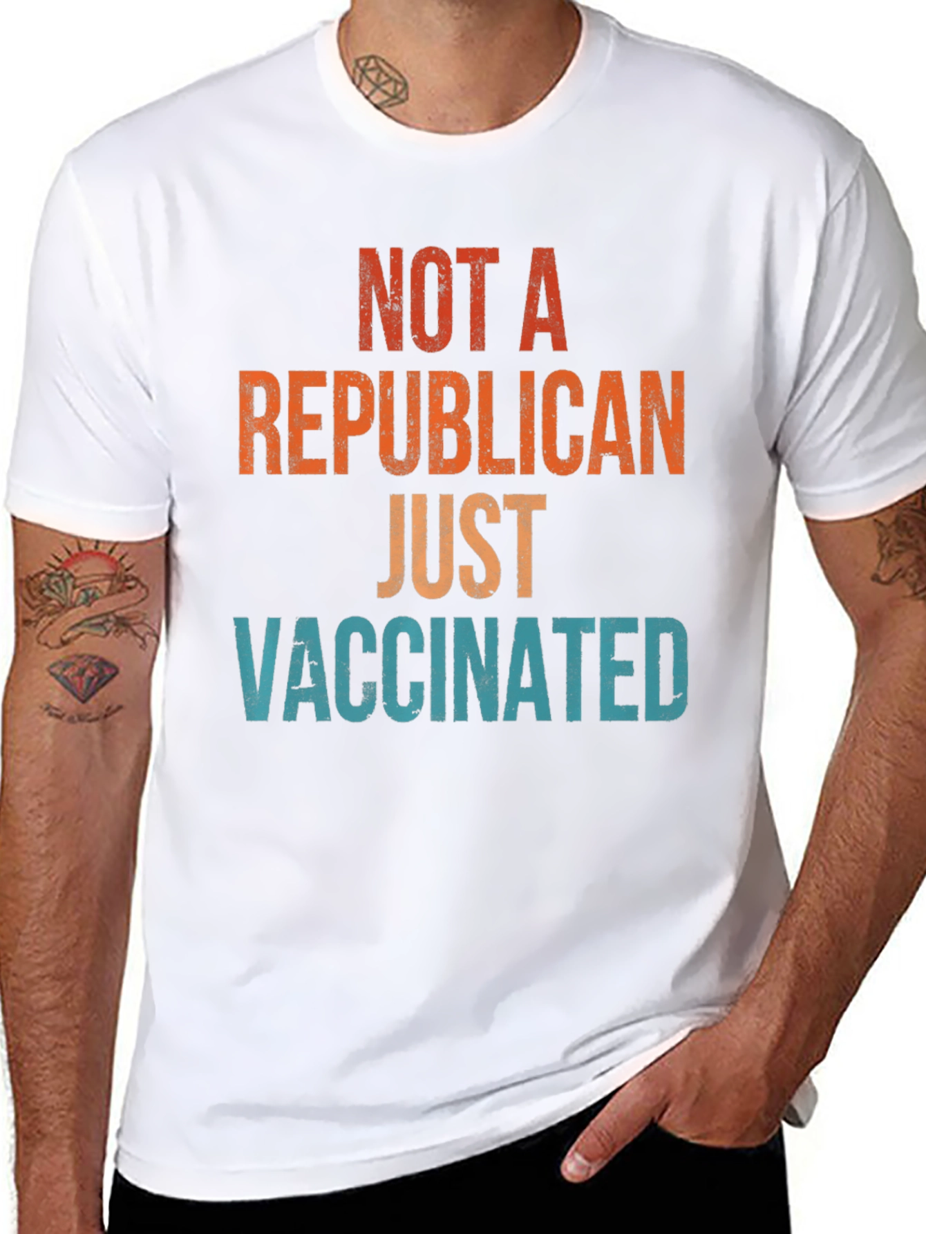 Black Not a Republican Just Vaccinated T-Shirt view 8