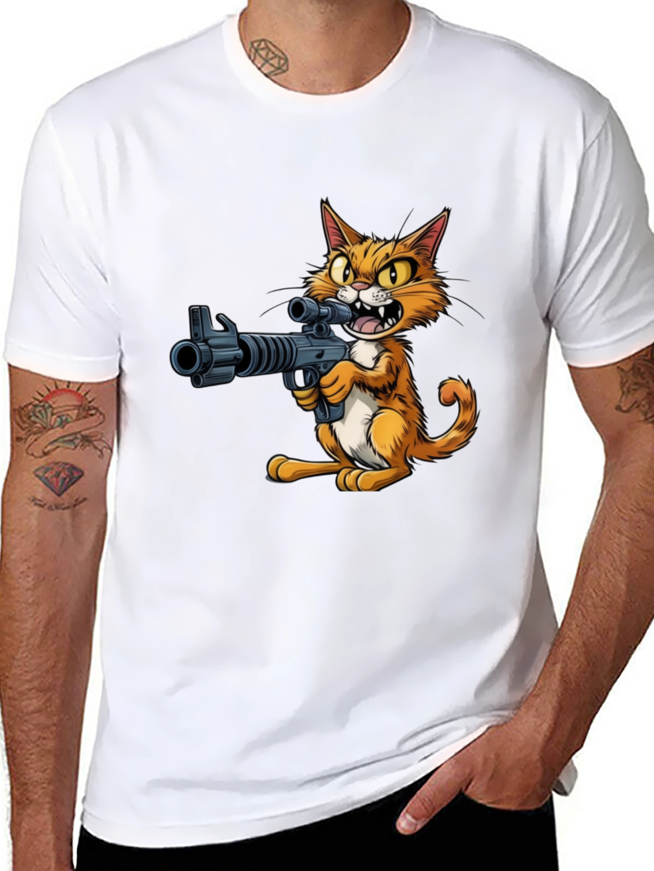 Black Cat with Gun Graphic T-Shirt view 8