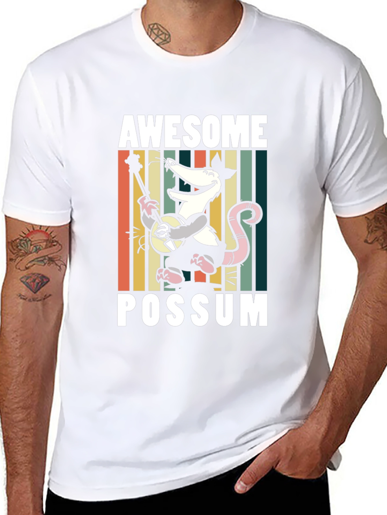 Black Awesome Possum T-Shirt, Banjo Playing Opossum Tee view 8