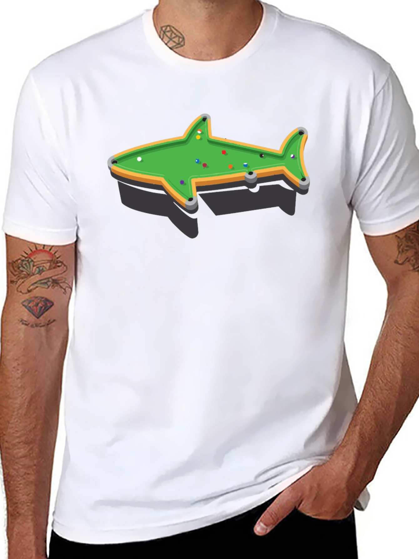 Black Shark Pool Table Graphic Tee - Unique Billiards Shirt view 8