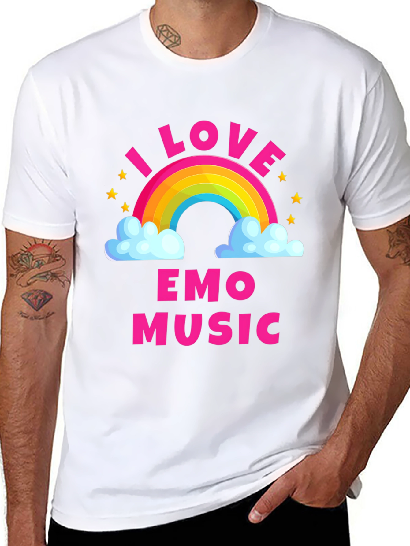 Black I Love Emo Music Rainbow T-Shirt view 8