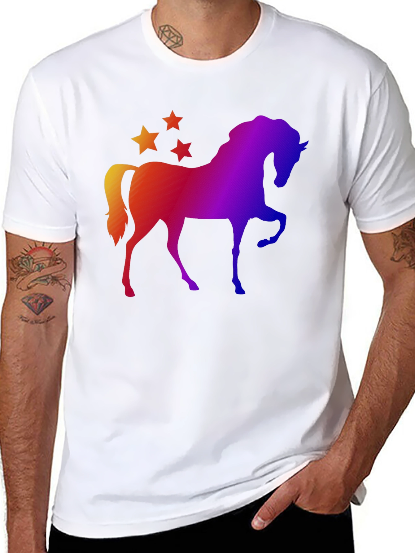 Black Rainbow Horse and Stars Graphic Tee view 8