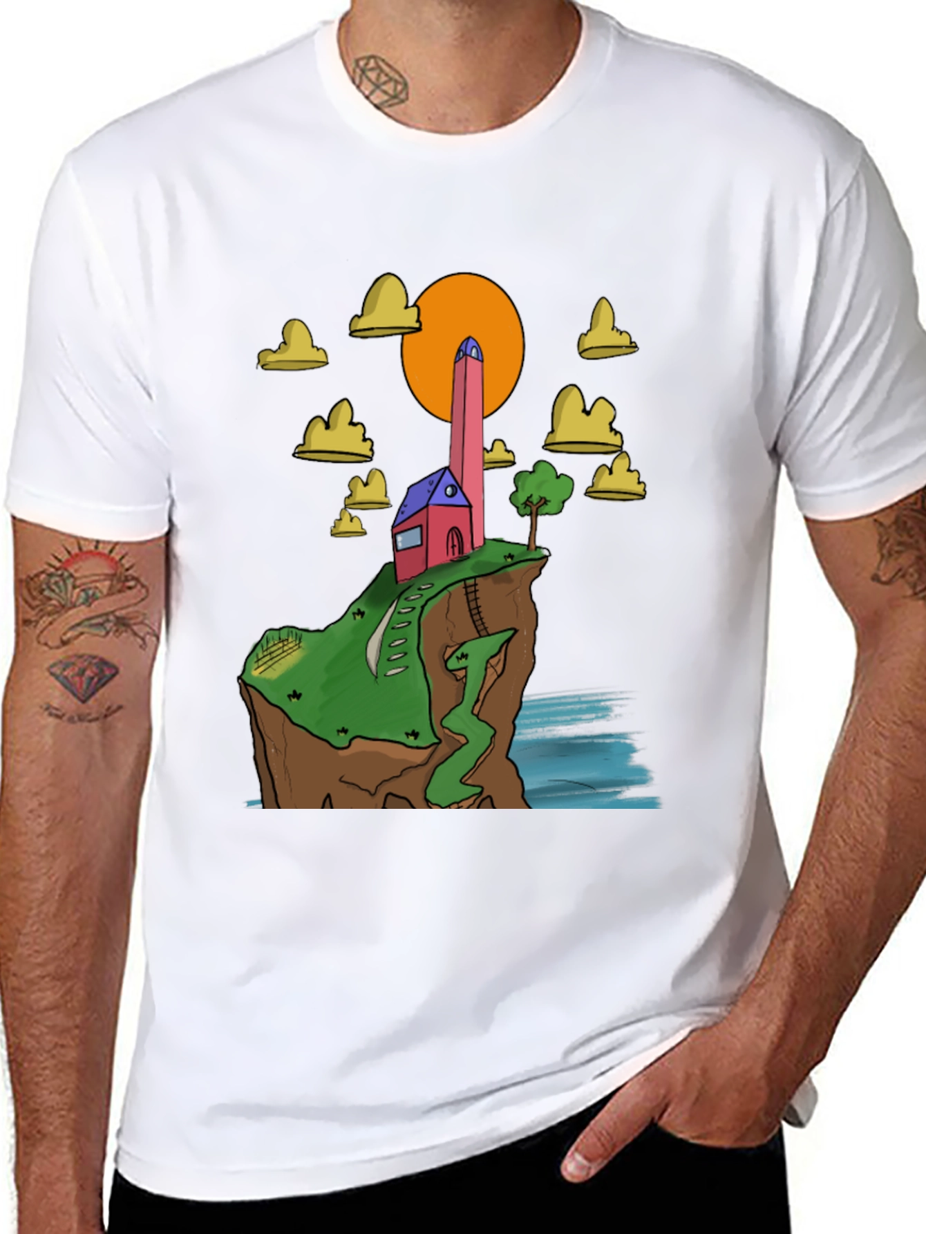 Black Cliffside Cartoon Tee view 8