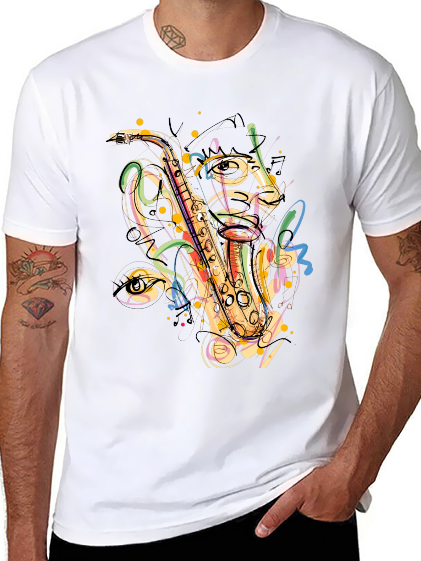 Black Saxophone Graphic Print Black T-Shirt view 8