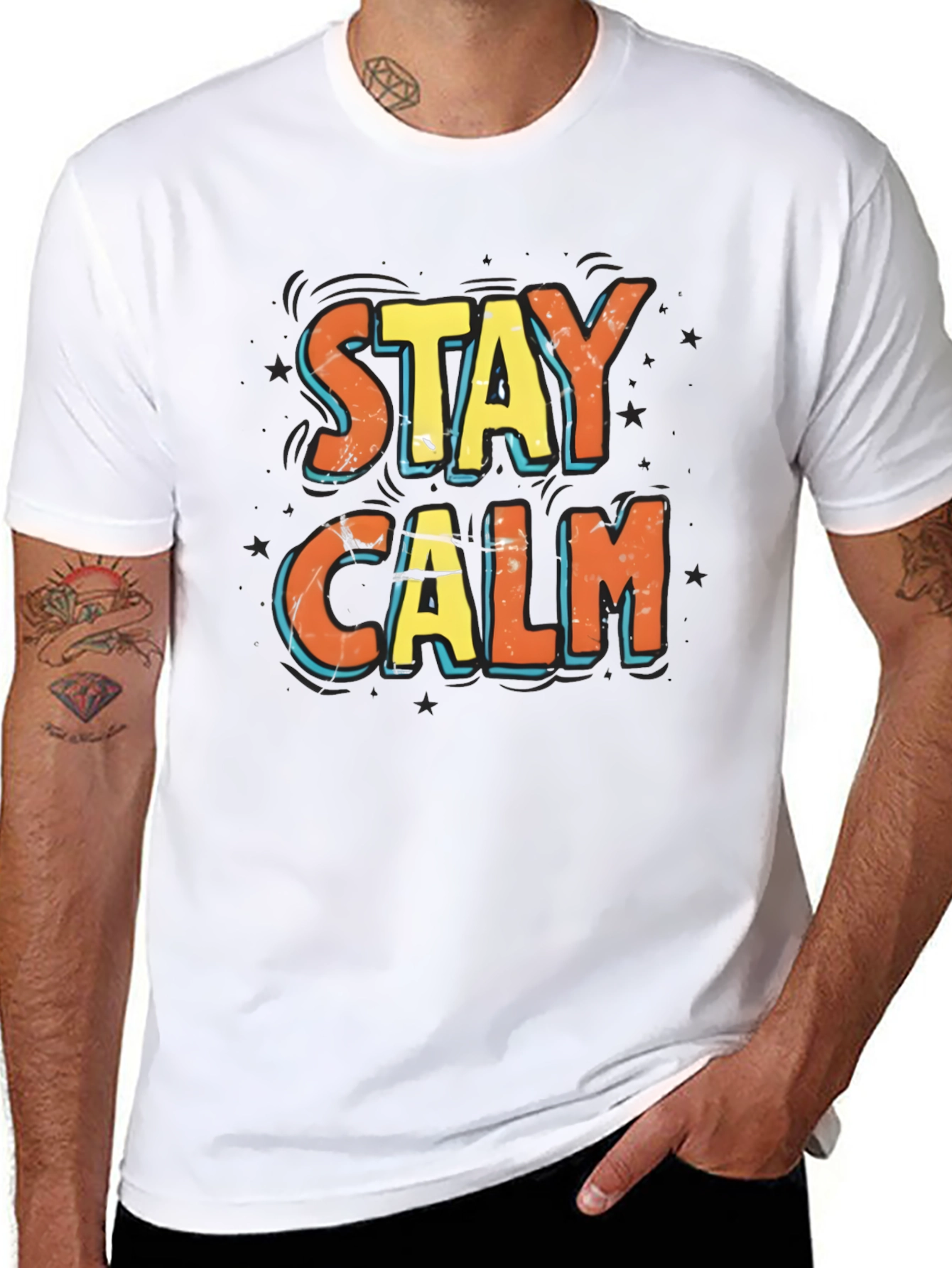 Black Stay Calm Graphic Print Black T-Shirt view 8