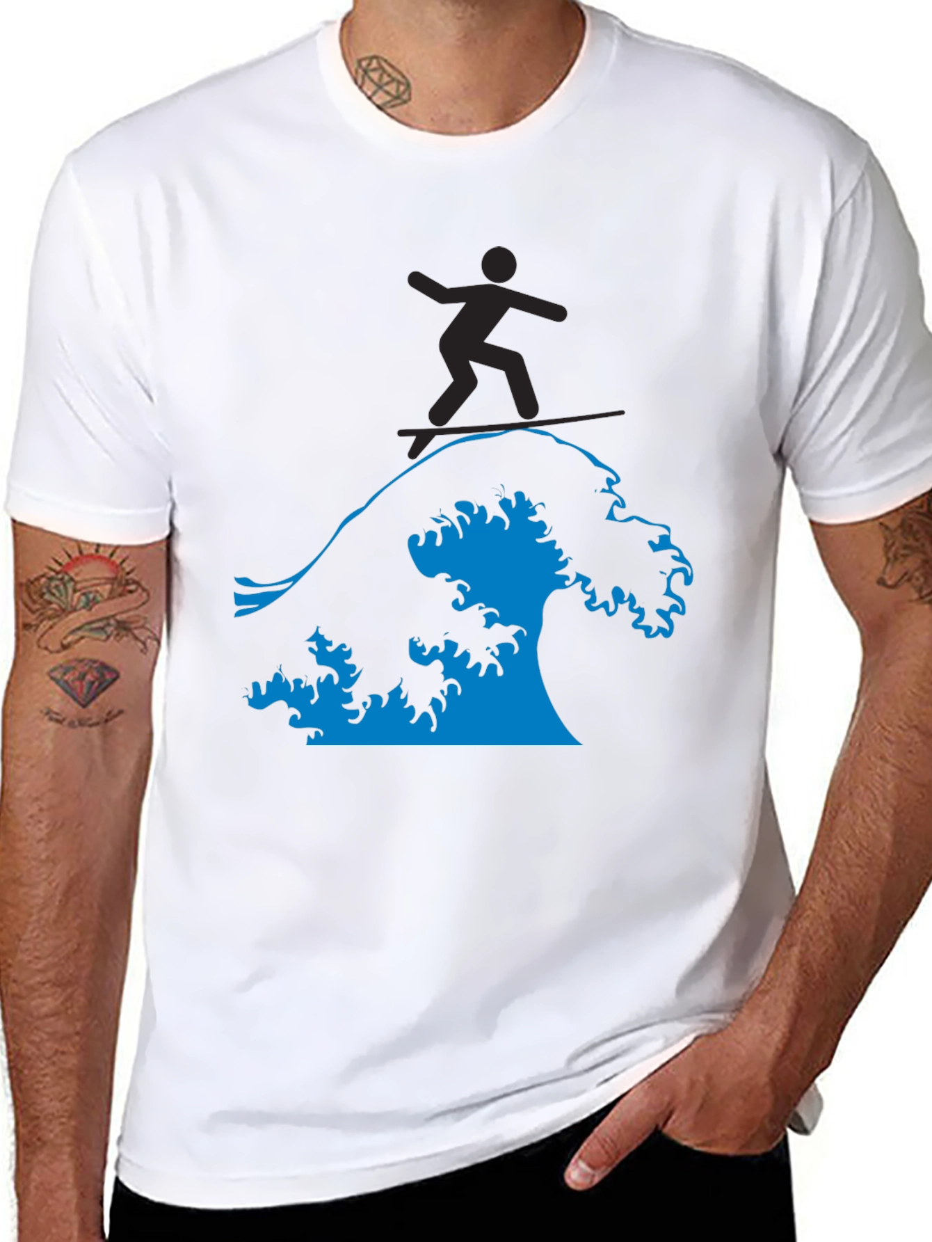 Black Surfing Wave Graphic Tee - Black view 8