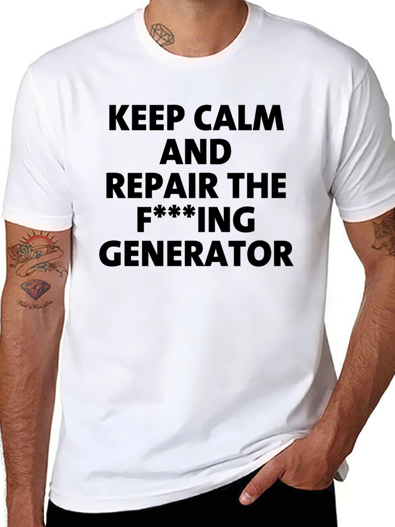 Black Keep Calm Repair Generator Novelty T-Shirt view 8
