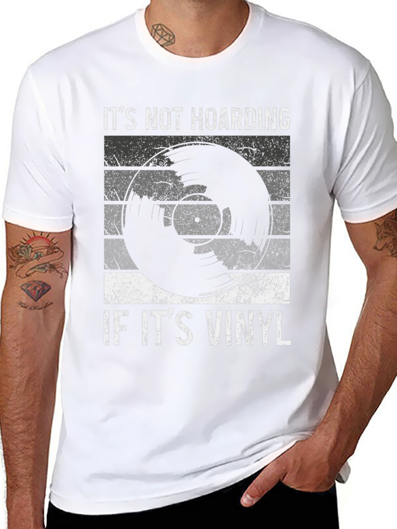 Black It's Not Hoarding If It's Vinyl T-Shirt view 8