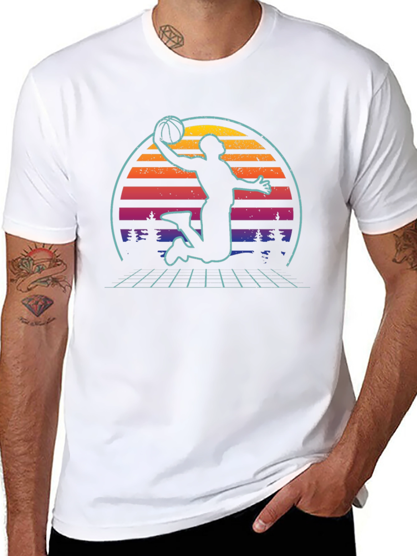 Black Retro Sunset Basketball Graphic Tee view 8