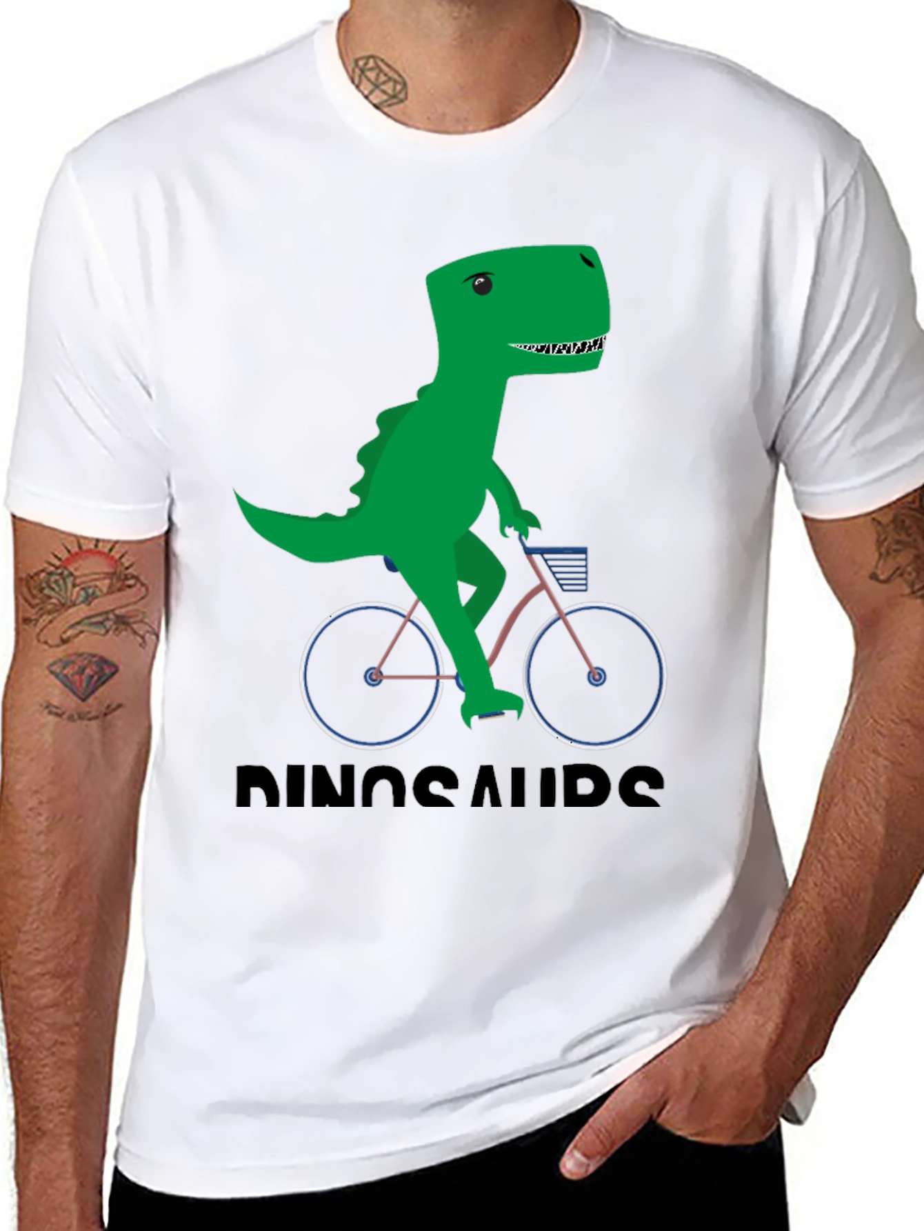 Black Dinosaur Riding Bike Graphic T-Shirt view 8
