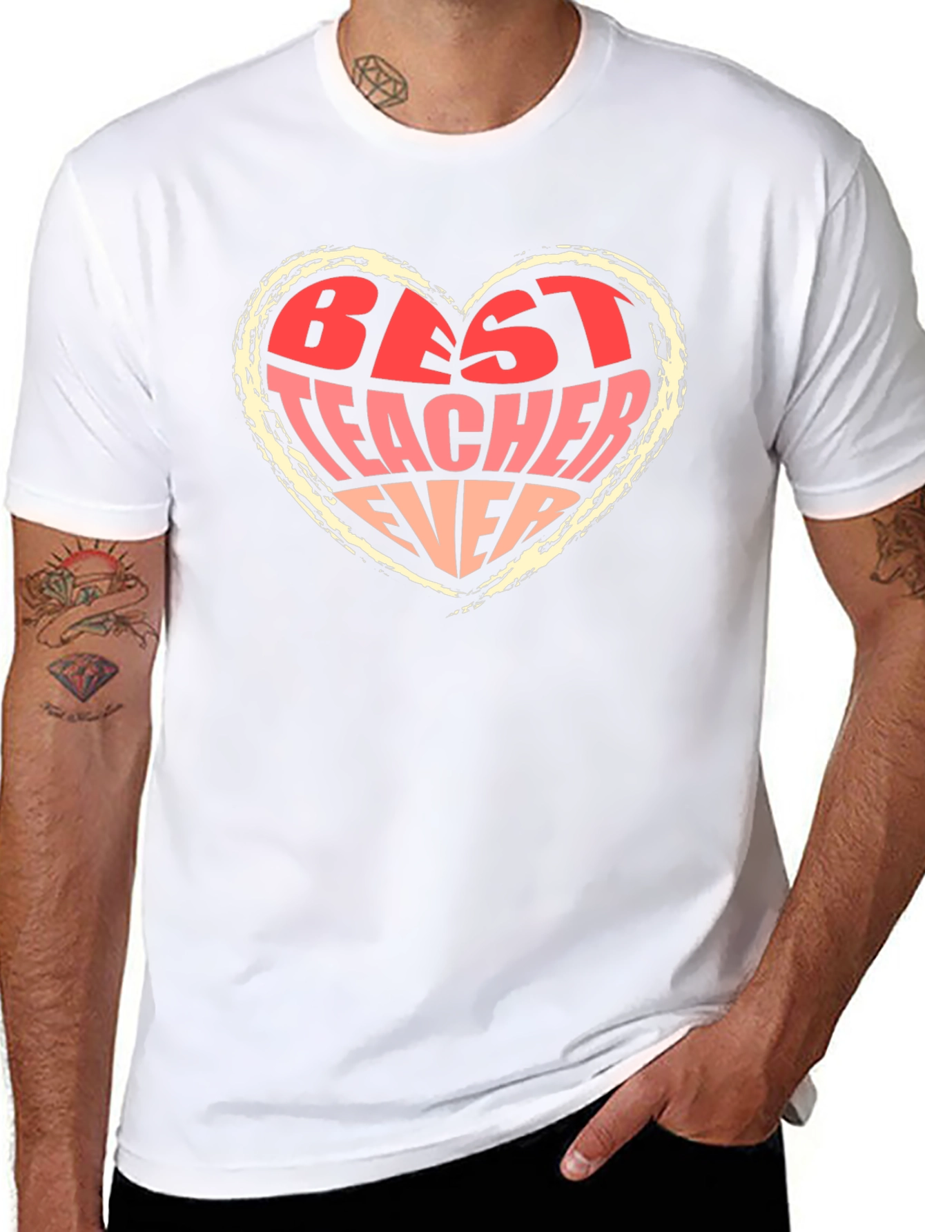 Black Best Teacher Ever Heart Graphic Tee - Black view 8