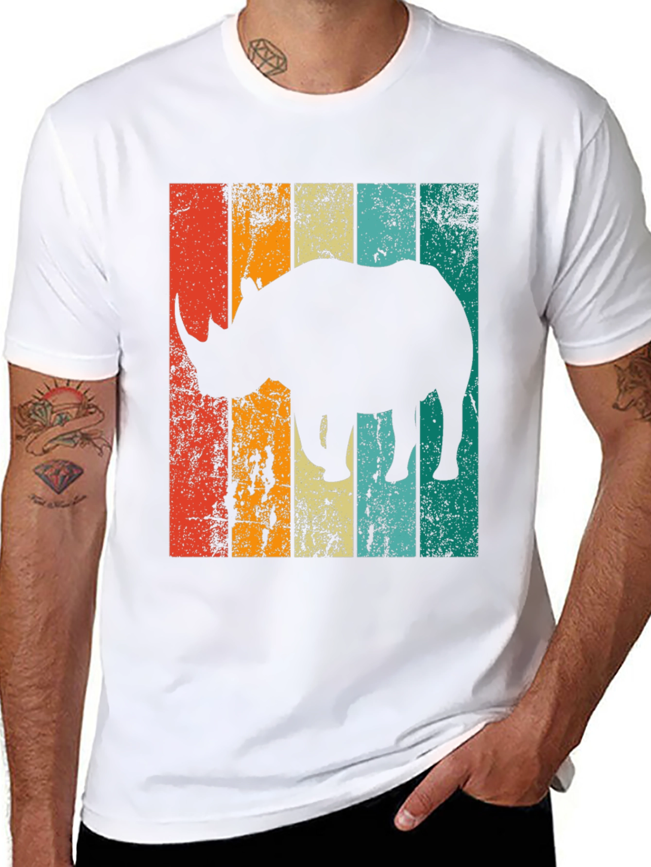 Black Retro Rhino Graphic T-Shirt - Vintage Style Men's Tee view 8