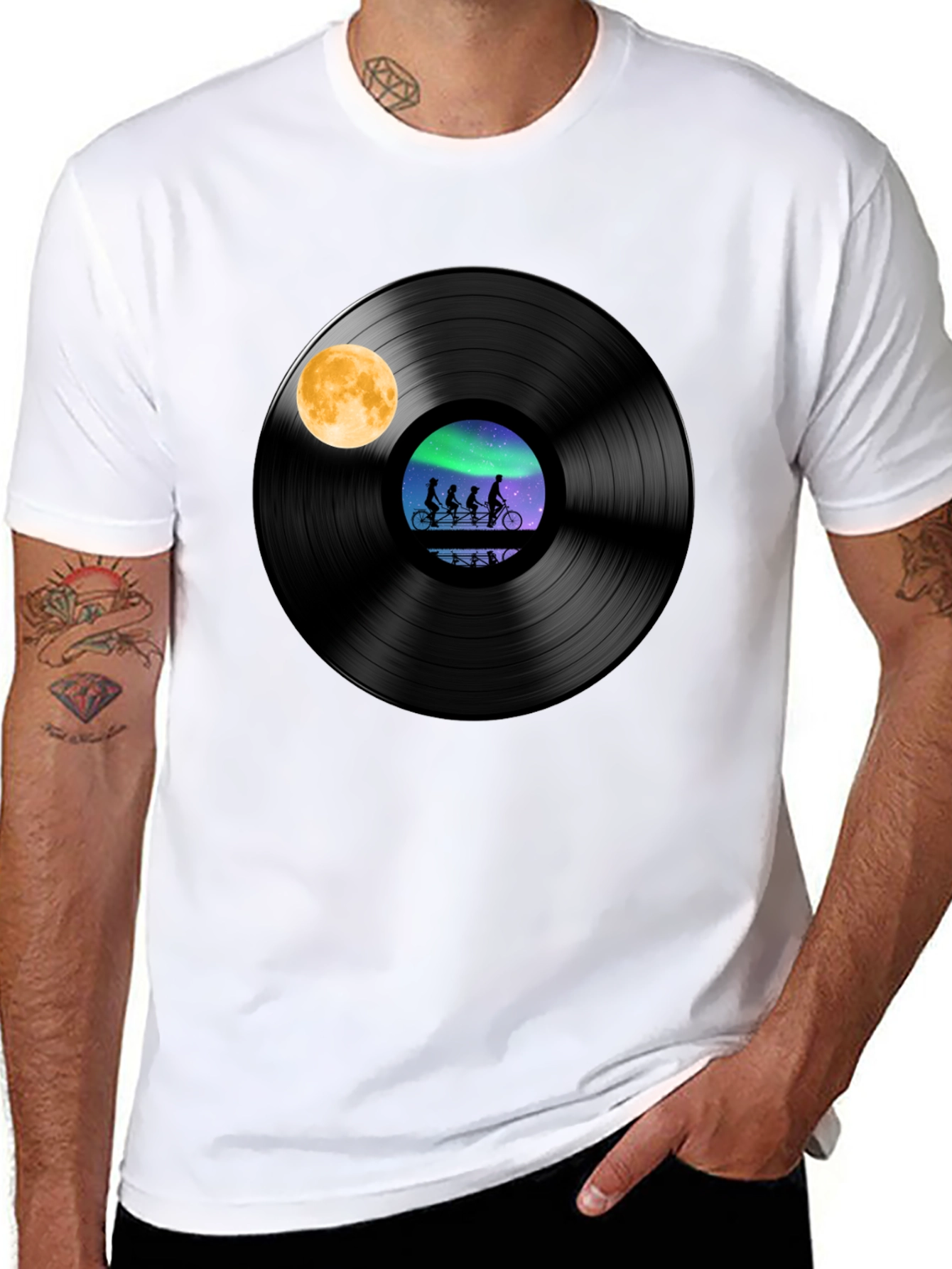 Vinyl Record Bike Ride Graphic Tee - 8