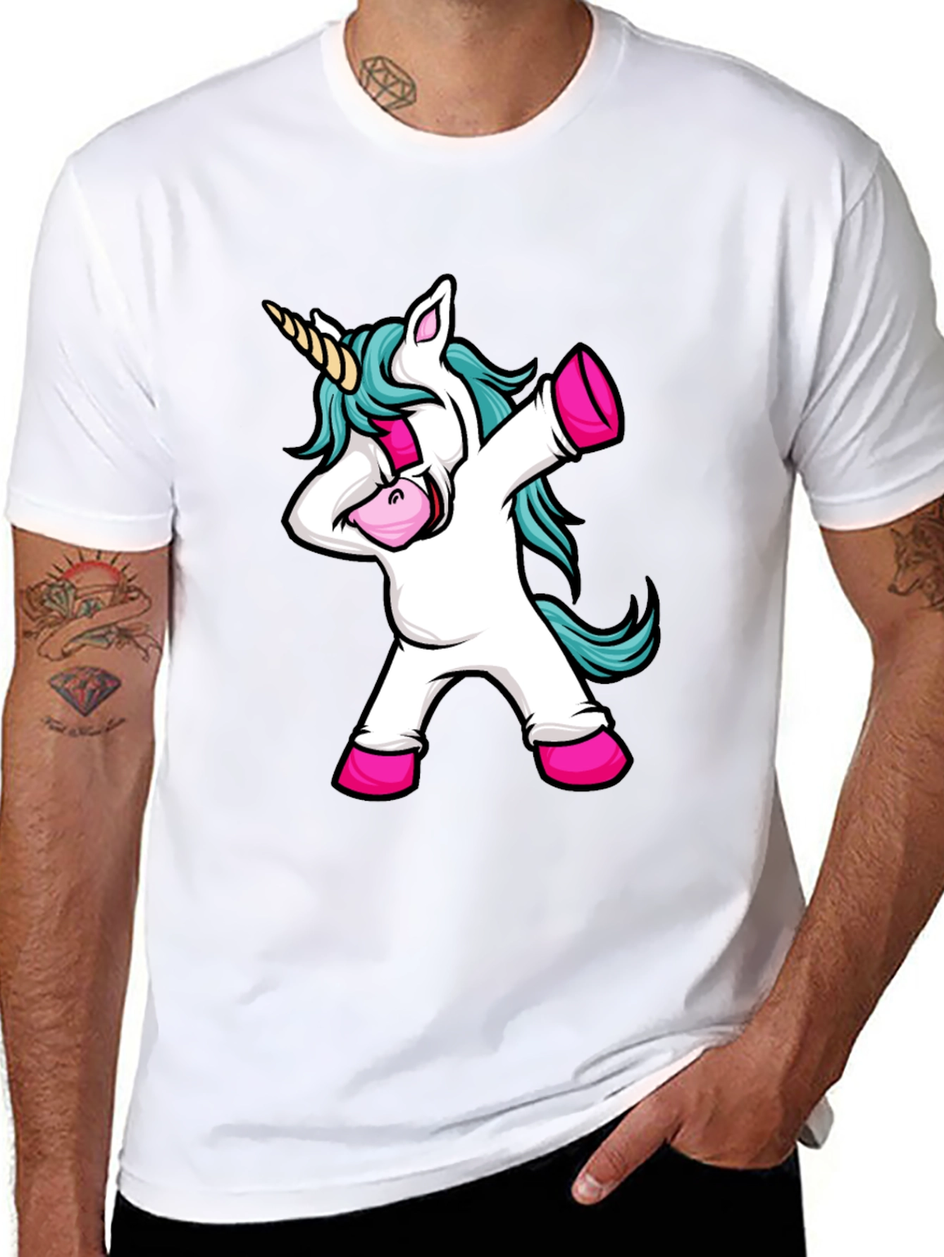Black Dabbing Unicorn Black Graphic Tee view 8