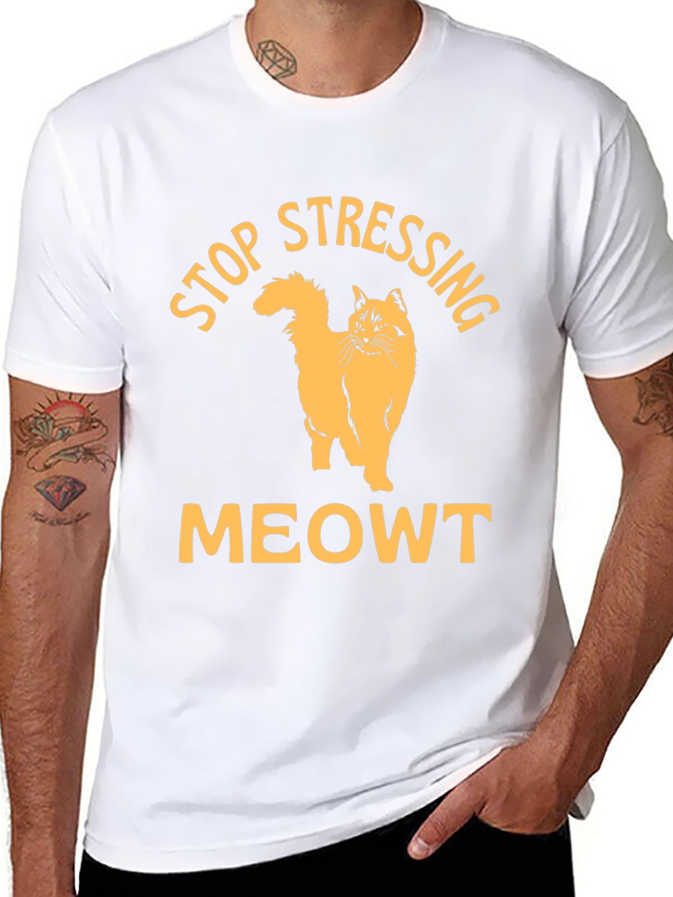Black Stop Stressing Meowt Black T-Shirt view 8