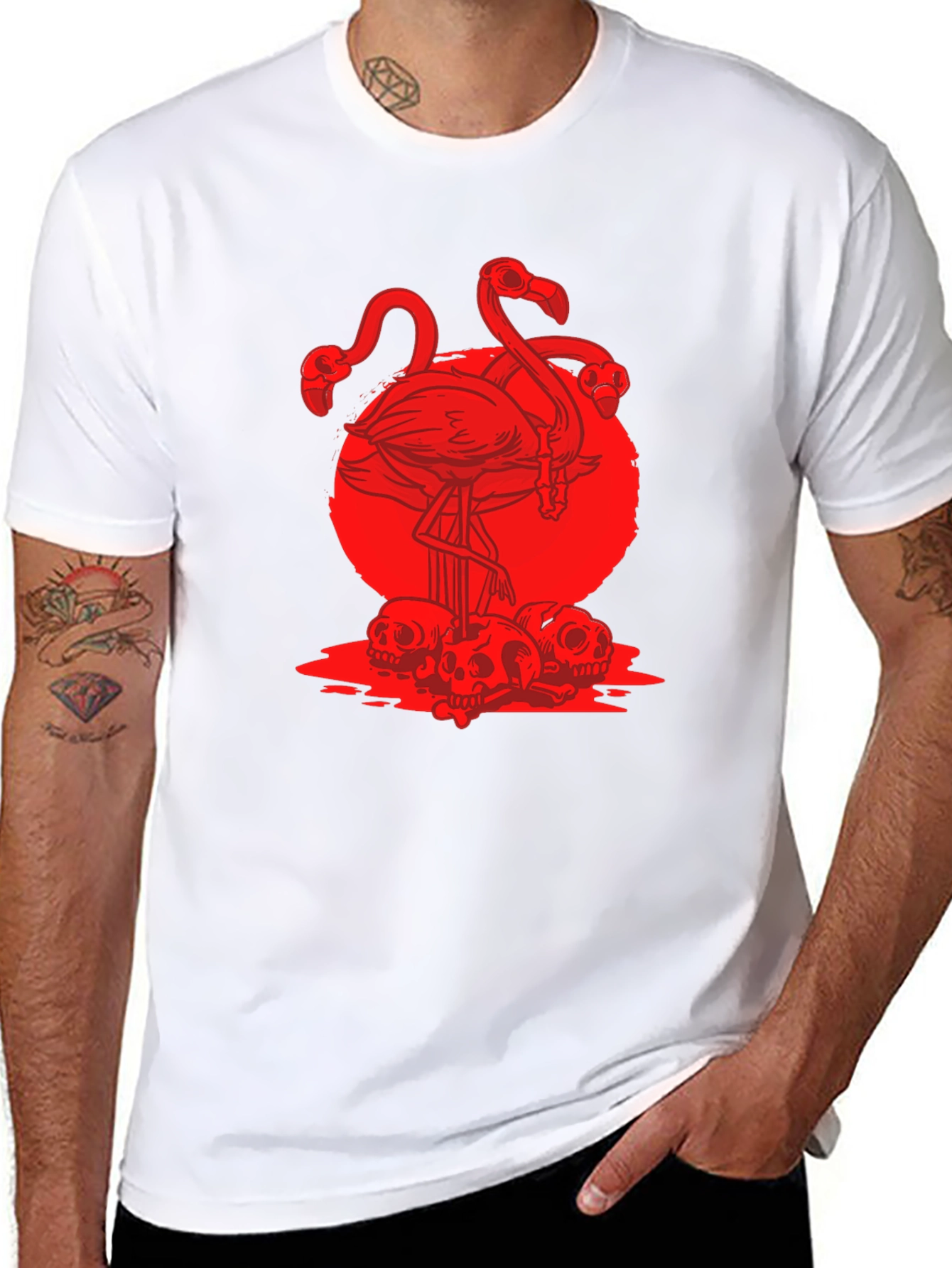 Black Flamingo Skulls Graphic T-Shirt view 8