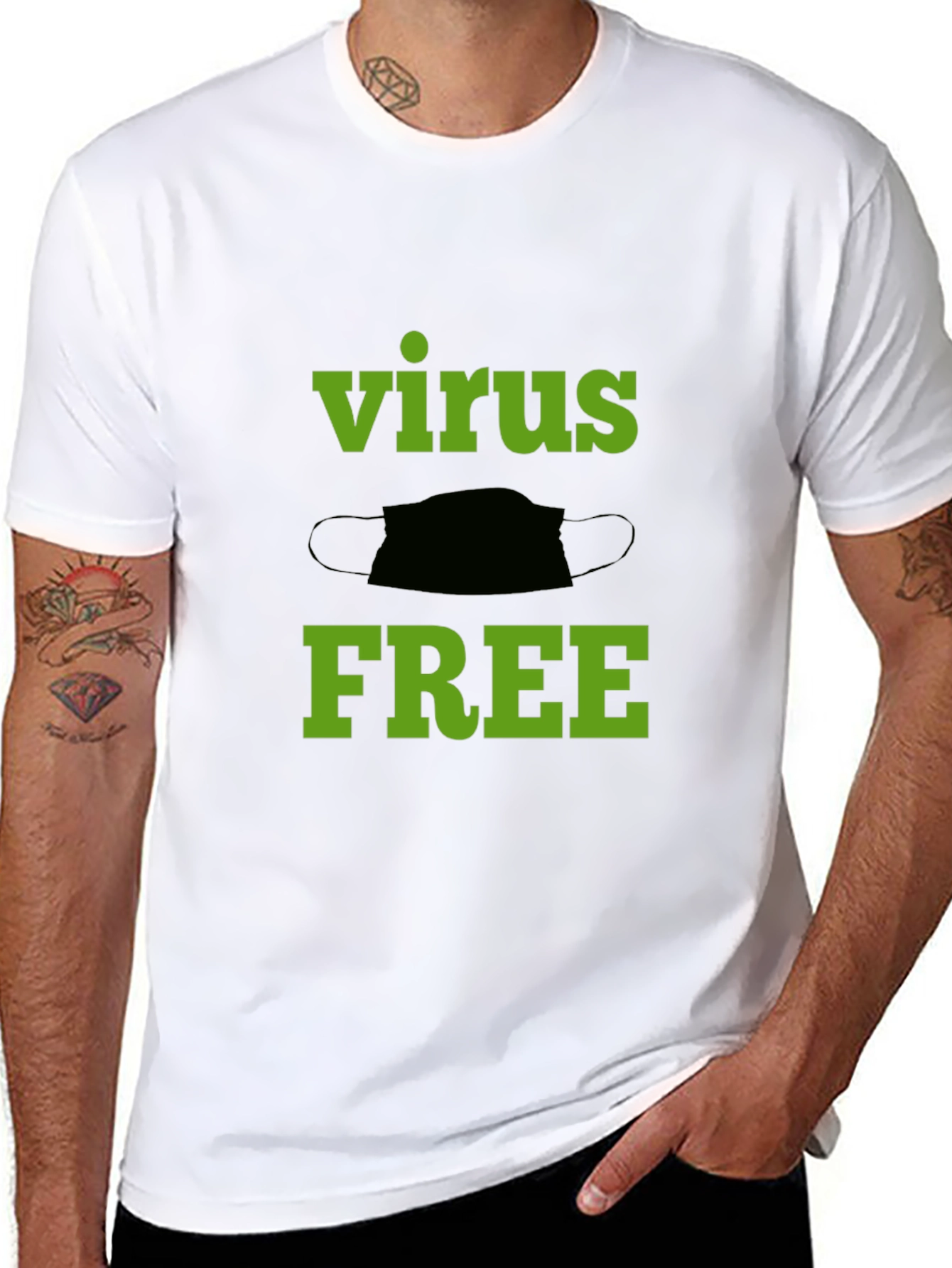 Black Virus Free Graphic Tee - Black Cotton T-Shirt view 8