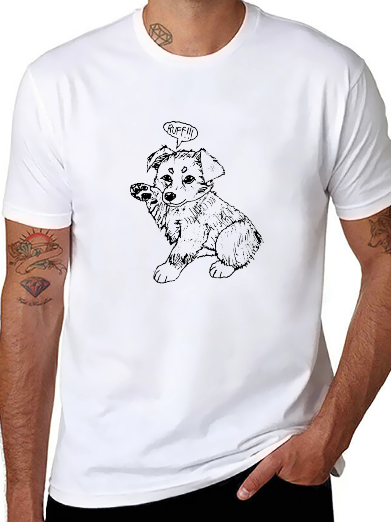 Black Dog Cartoon Graphic Print Black T-Shirt view 8