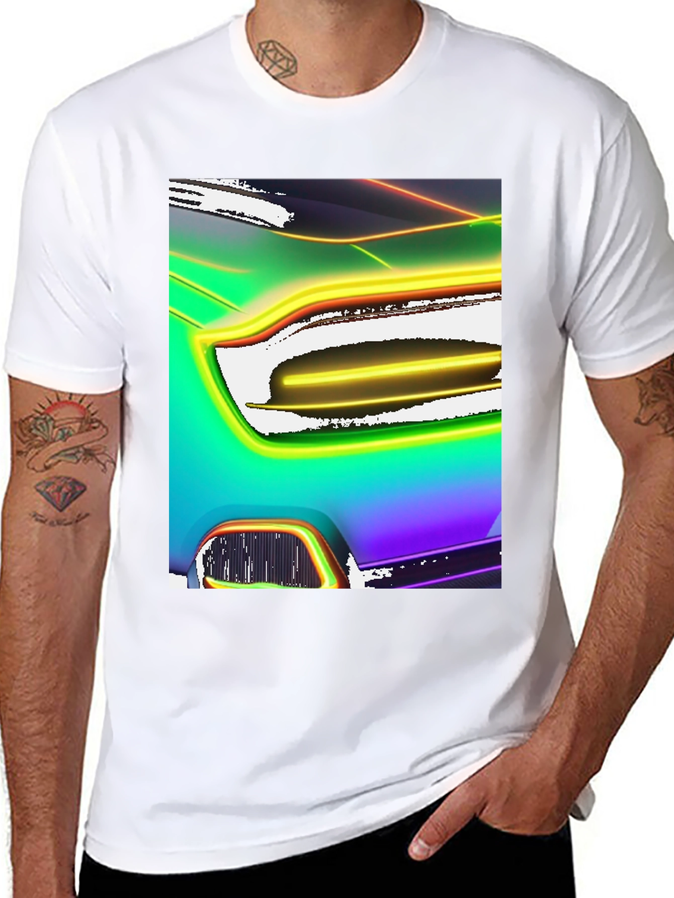 Black Neon Car Graphic Black T-Shirt view 8