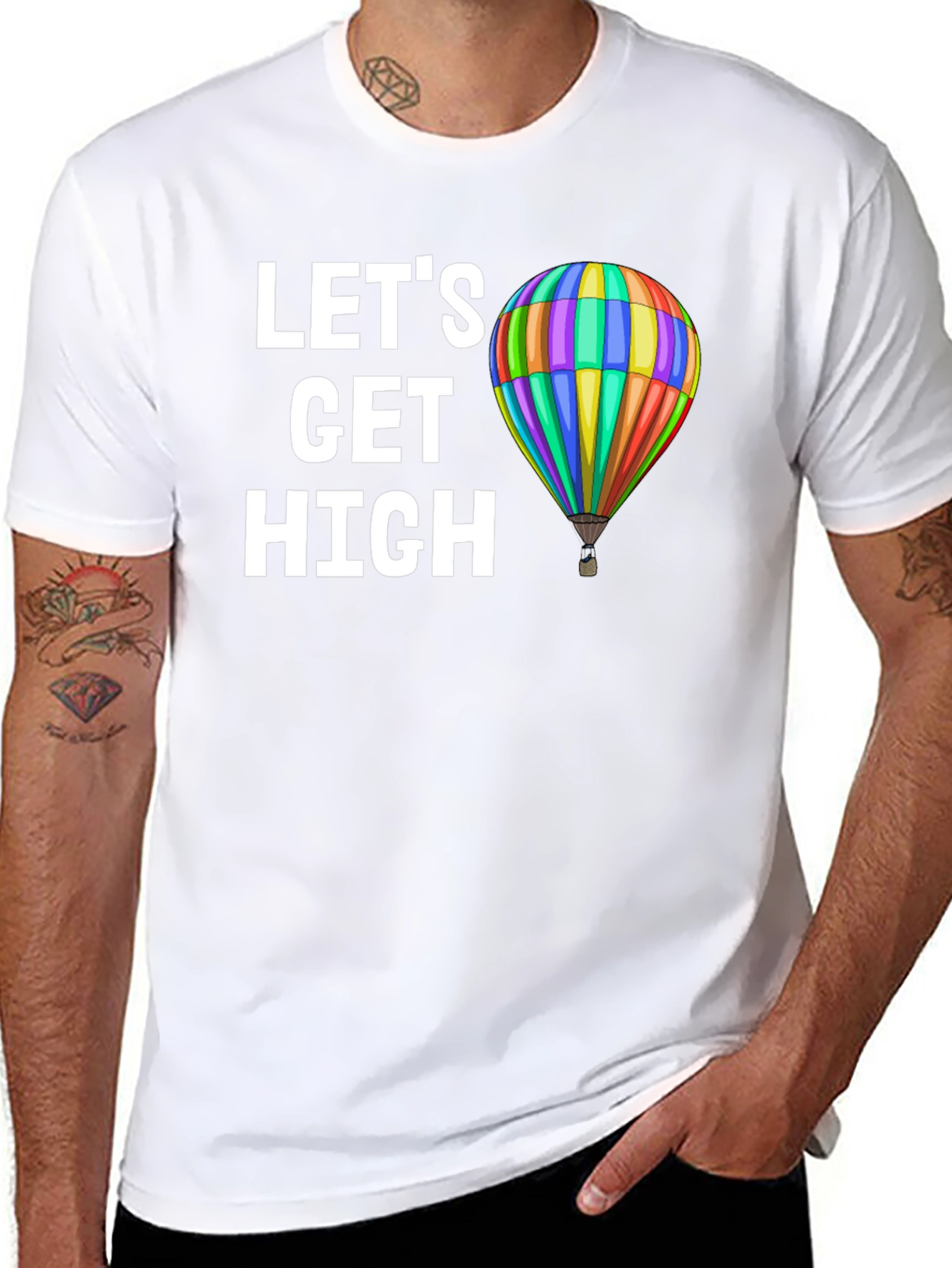 Black Let's Get High Hot Air Balloon Graphic Tee view 8