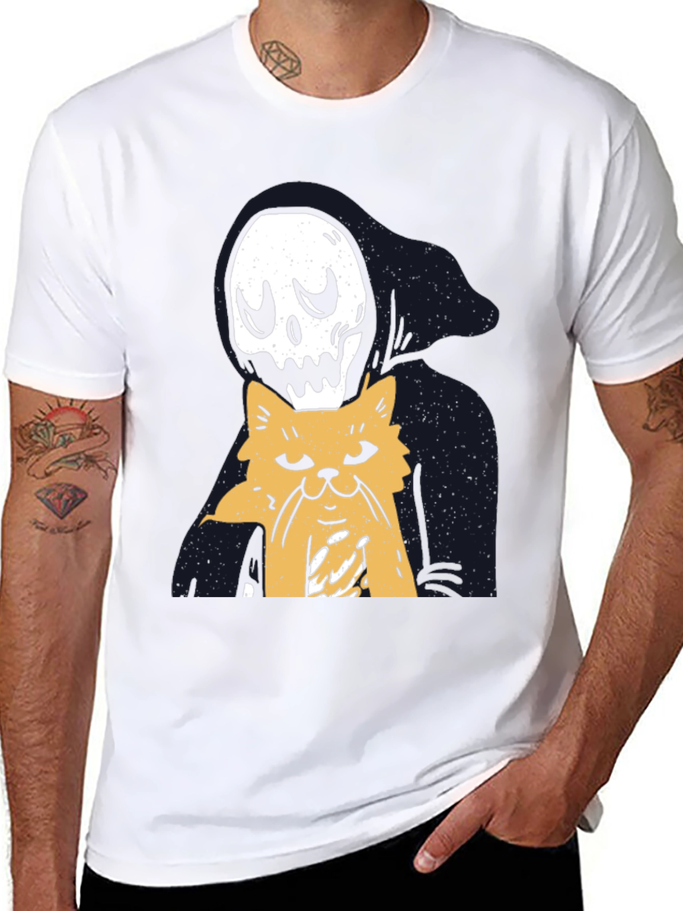 Black Grim Reaper Cat Lover T-Shirt - Black view 8