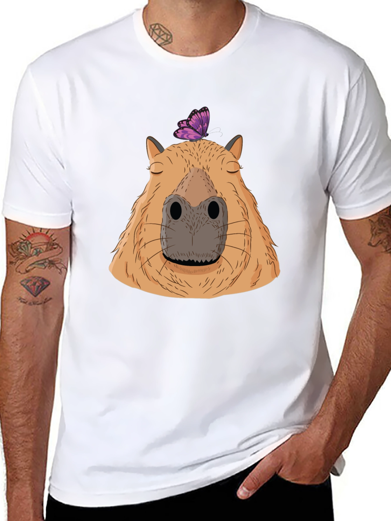 Black Capybara & Butterfly Graphic T-Shirt - Comfort & Style view 8