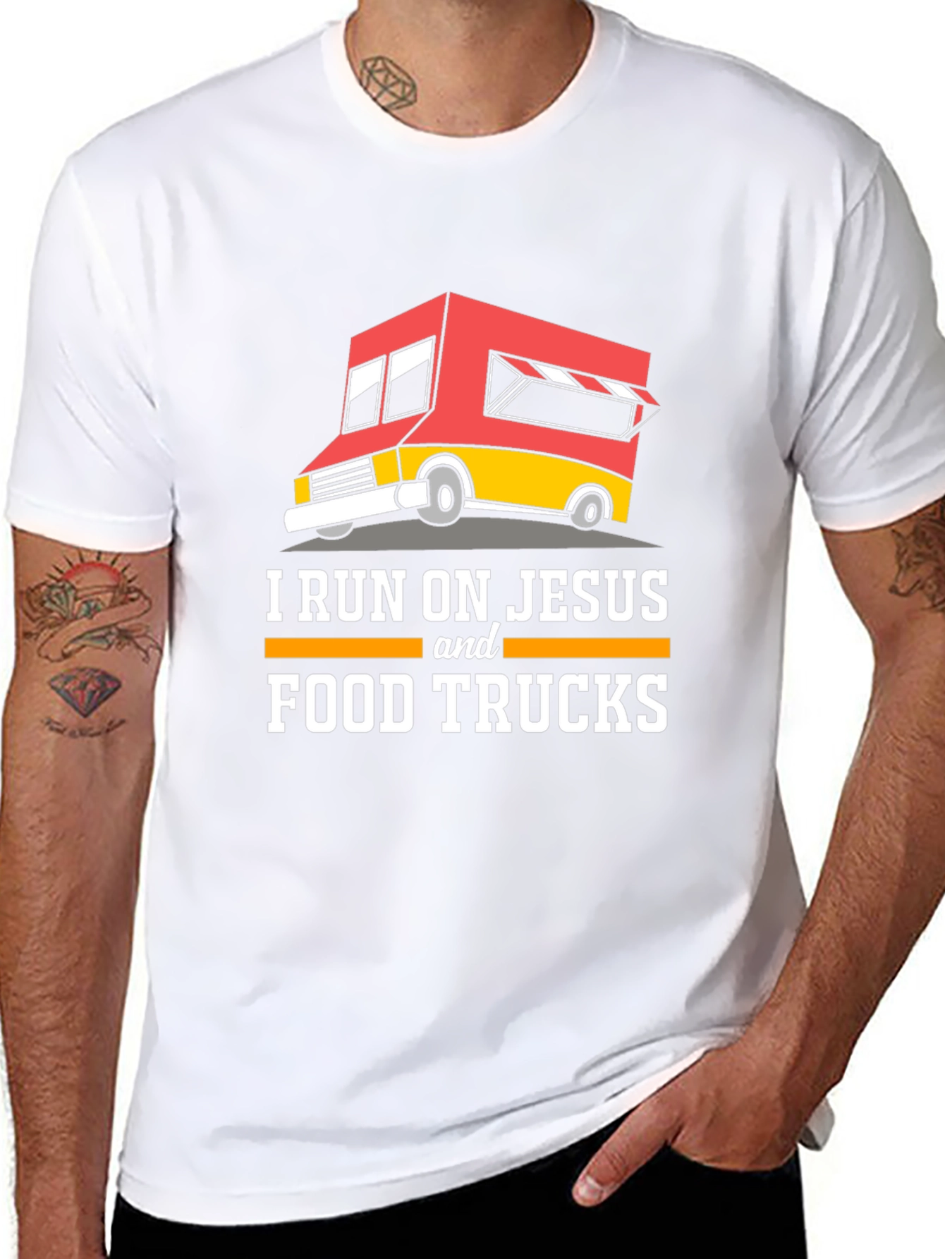 Black I Run on Jesus and Food Trucks T-Shirt view 8