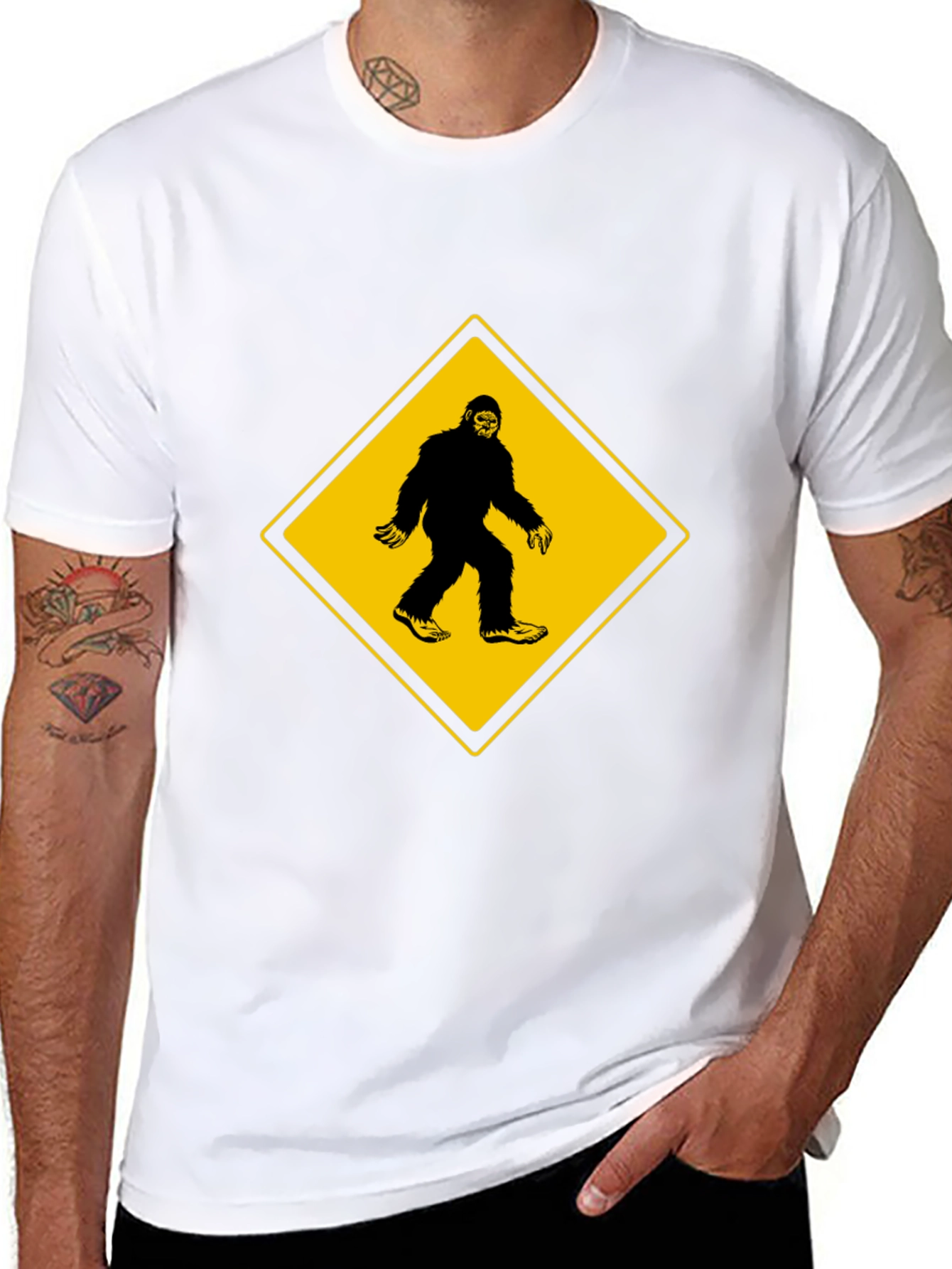 Black Bigfoot Crossing Men's Black T-Shirt view 8