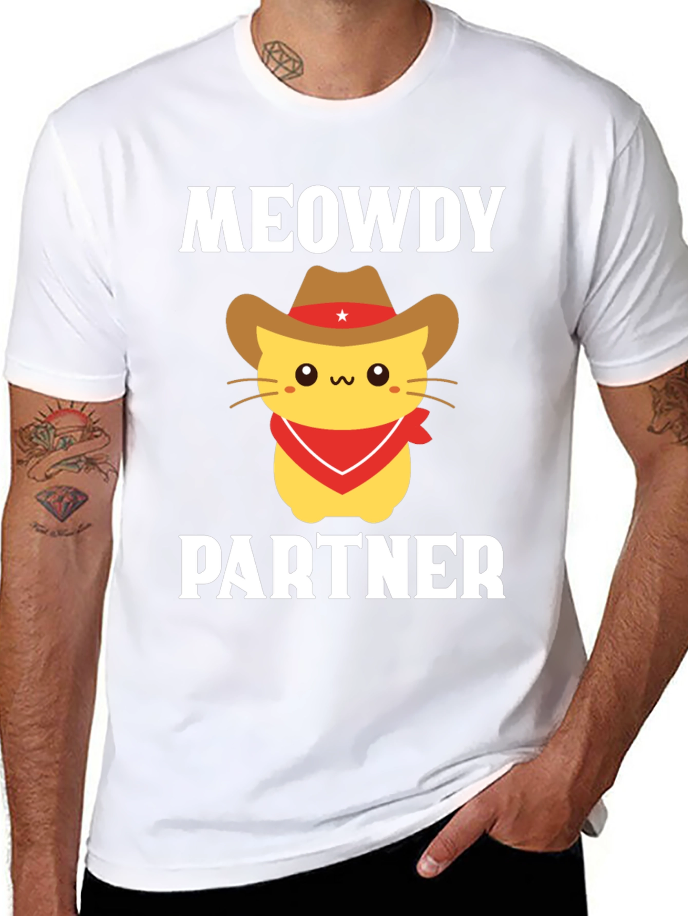 Black Meowdy Partner Cat Cowboy T-Shirt view 8