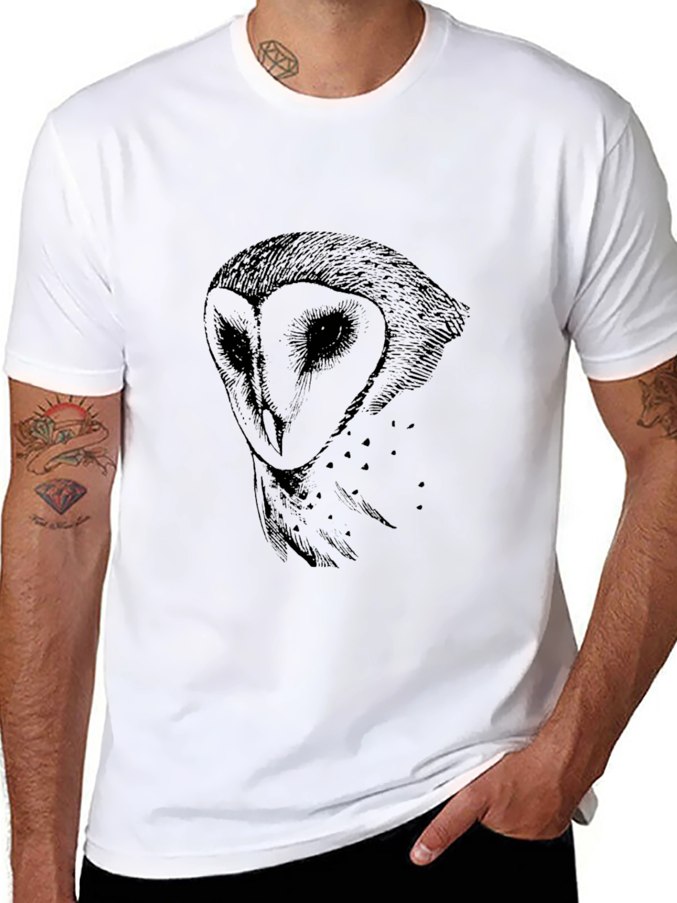 Black Men's Black Owl Graphic T-Shirt view 8
