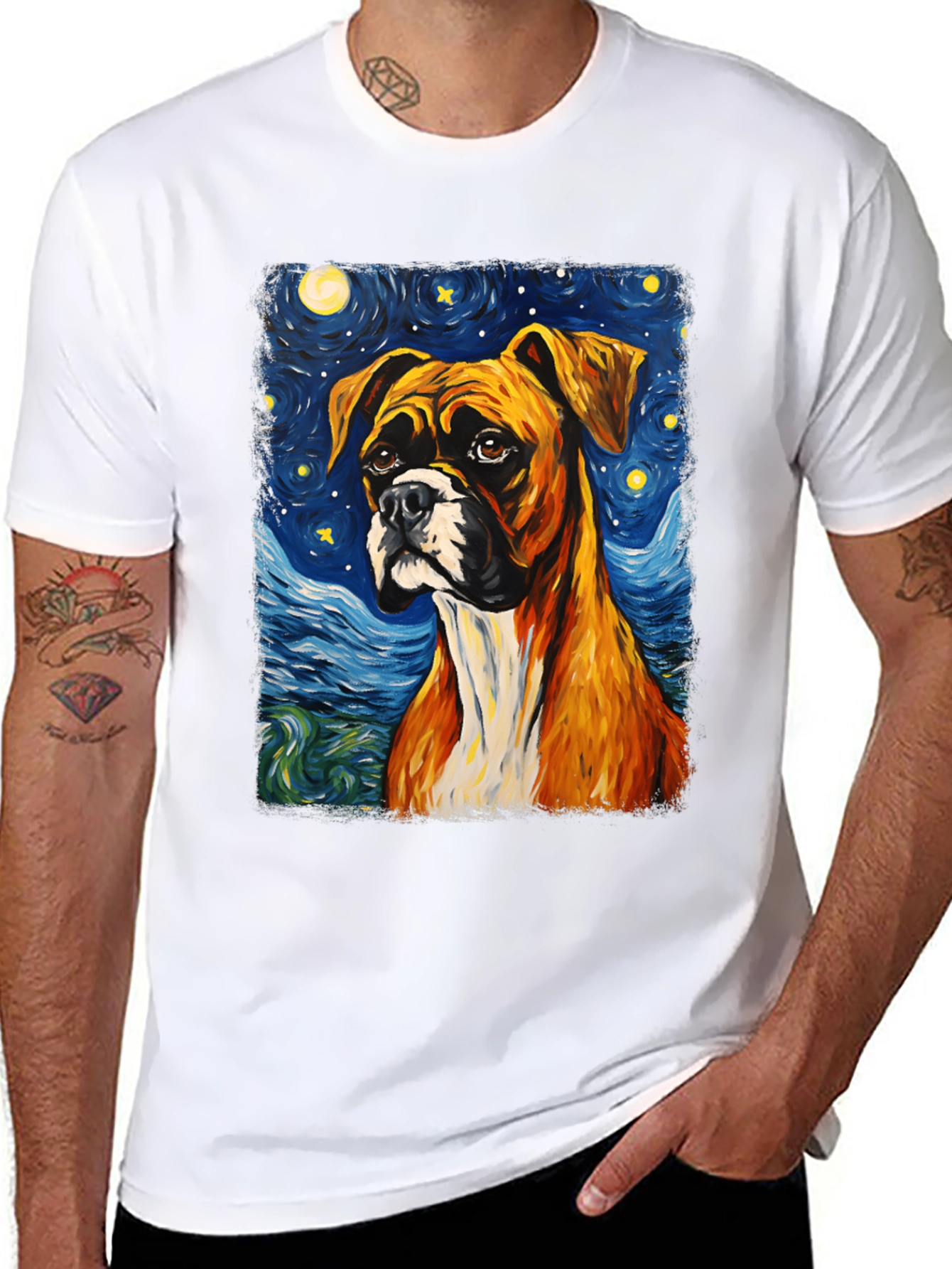 Boxer Dog Starry Night T-Shirt - 8