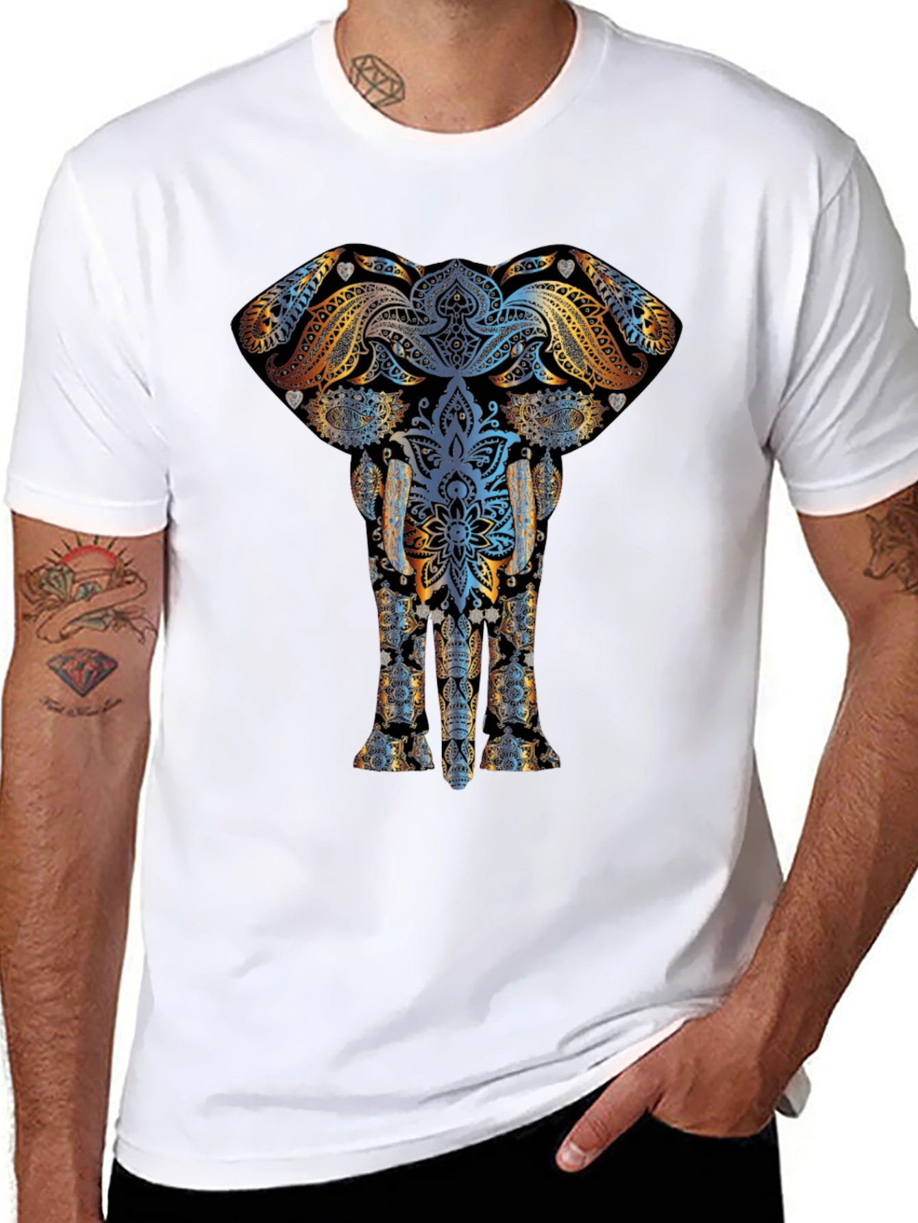 Black Elephant Mandala Graphic Tee - Stylish Black T-Shirt view 8