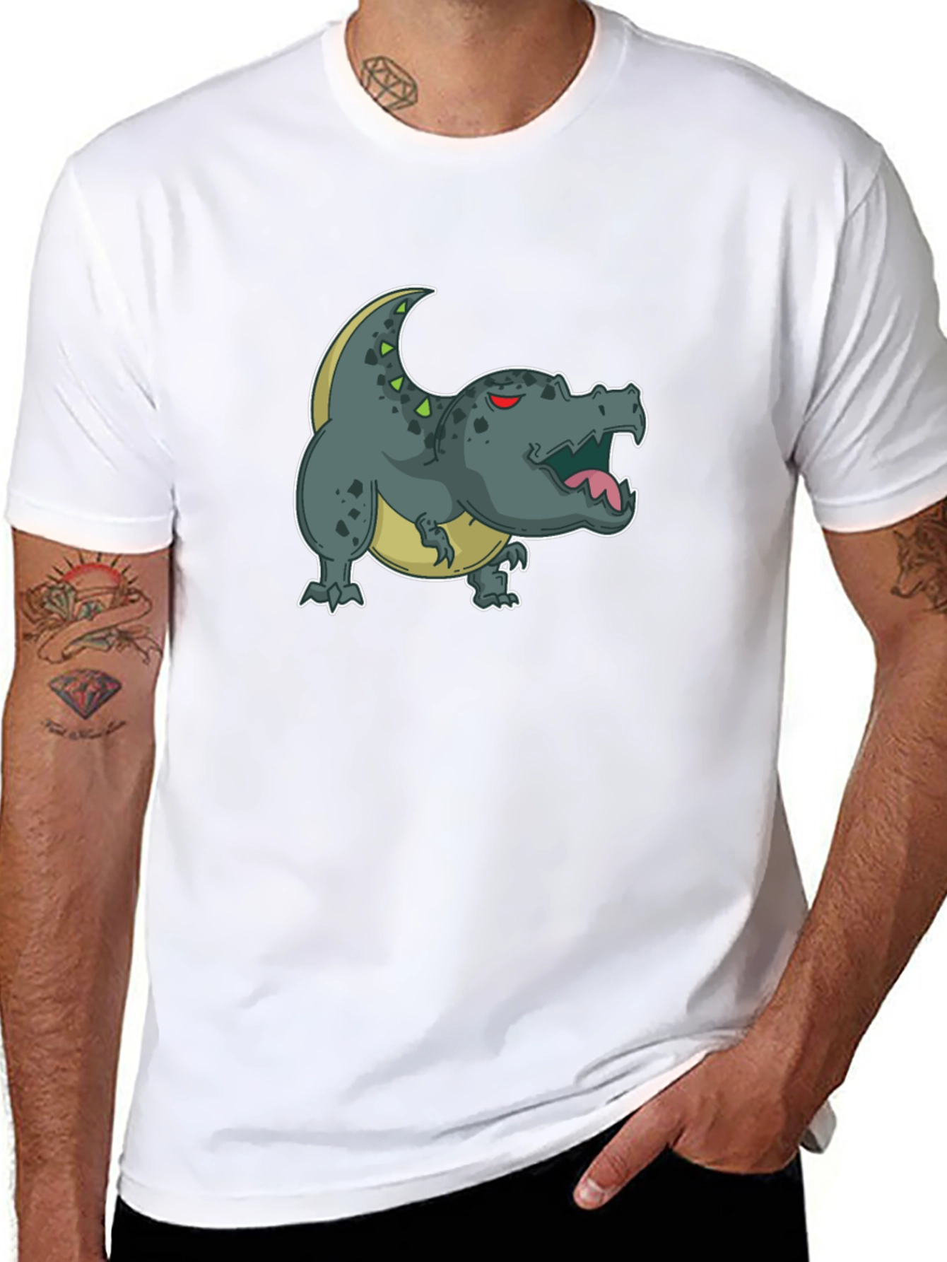 Black Cartoon Dinosaur Graphic Tee - Black view 8