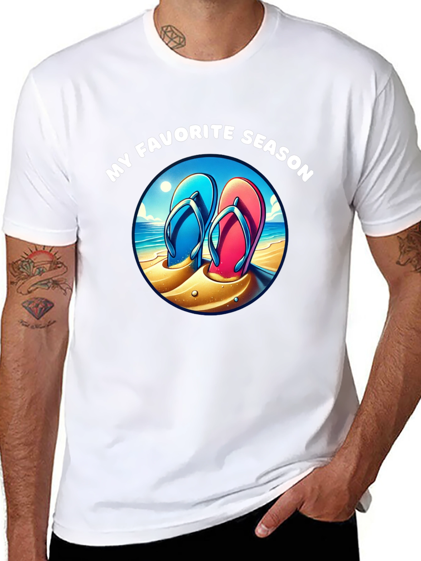 Black My Favorite Season Beach Flip Flop T-Shirt view 8