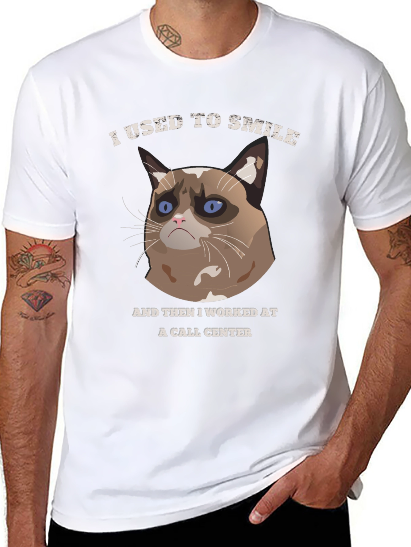 Black Grumpy Cat Call Center T-Shirt view 8
