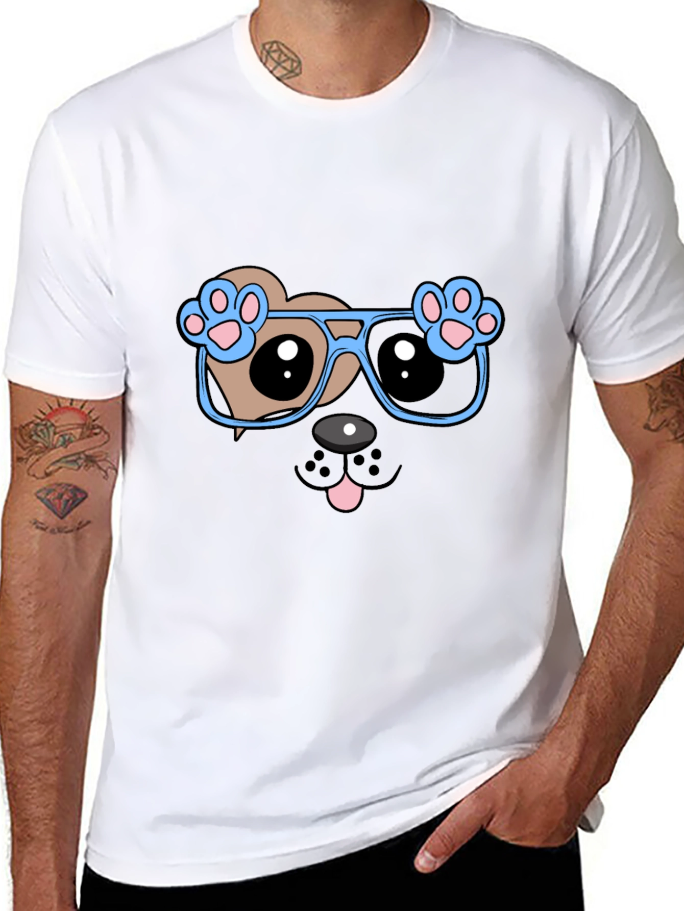 Black Cool Dog with Glasses Graphic Tee view 8