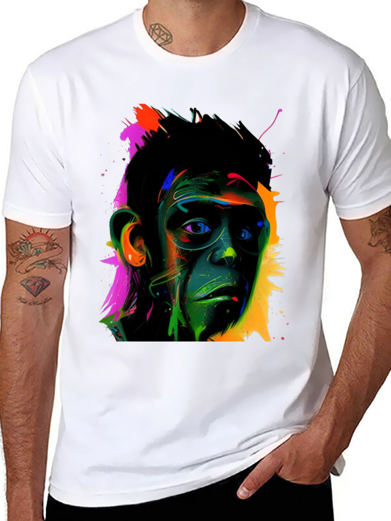 Black Colorful Monkey Face Graphic T-Shirt view 8