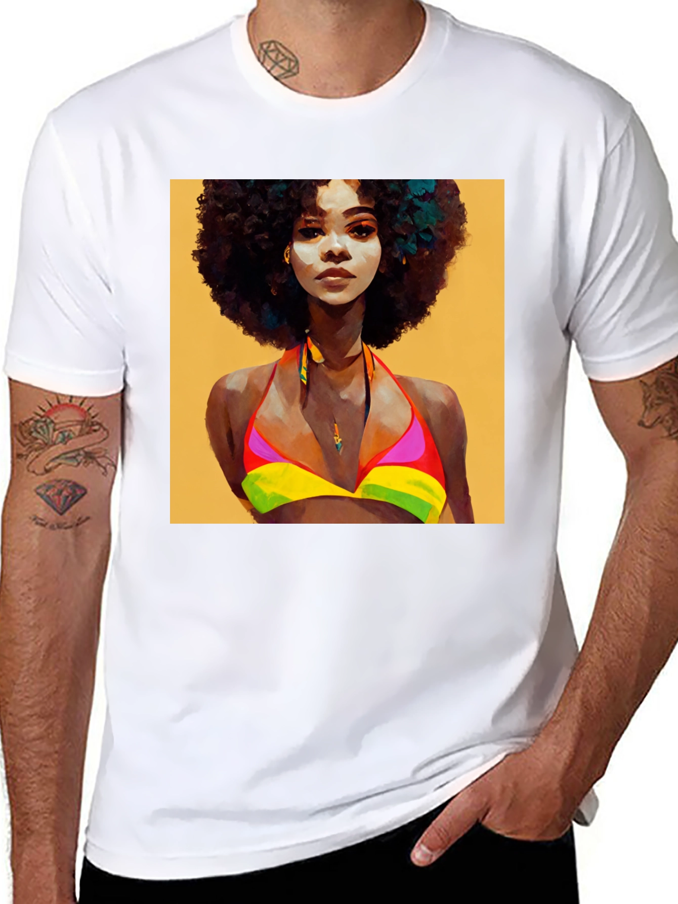 Black Afro Woman Art Graphic T-Shirt view 8